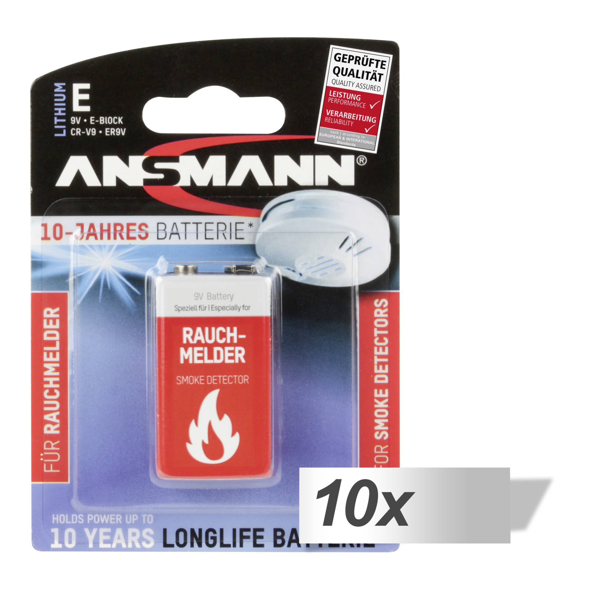 10x1 Ansmann litio 9V blocco speciale per rilevatori di fumo