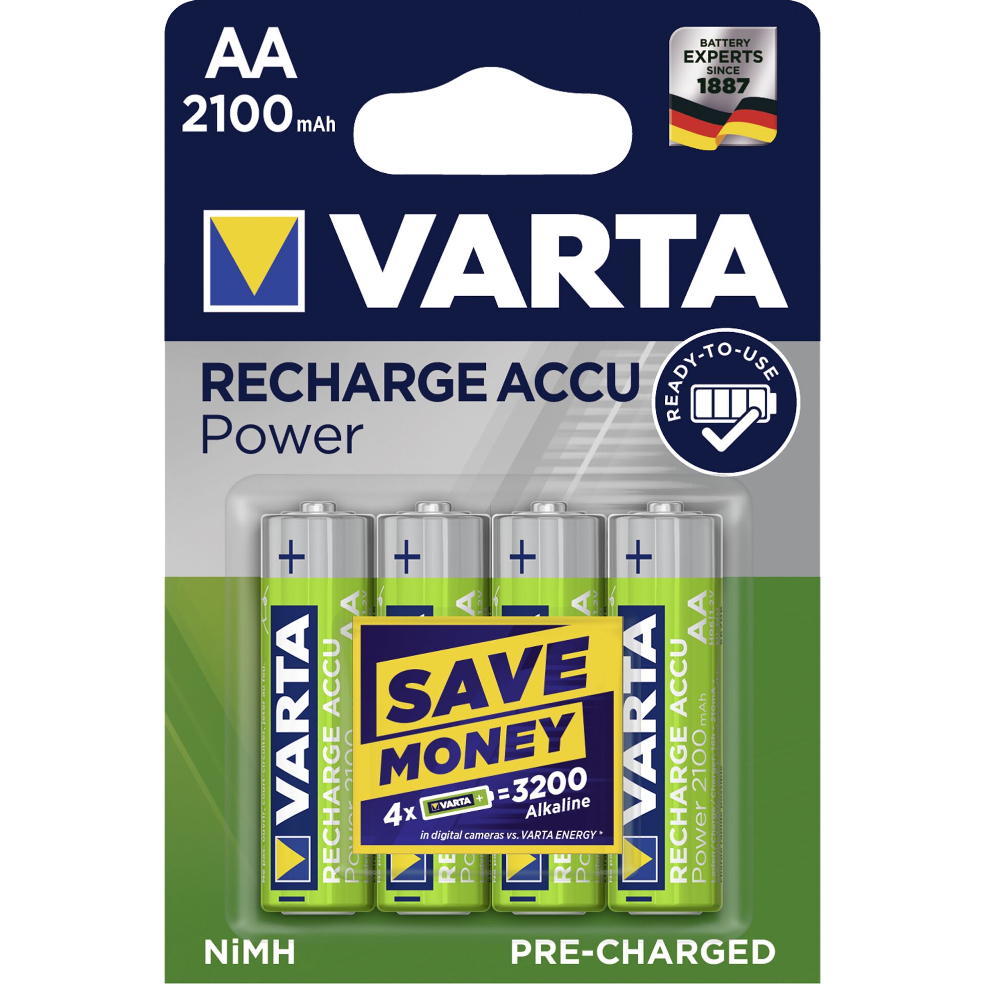 10x4 Varta ricaricab. batt. NiMh 2100 mAh Mignon VPE