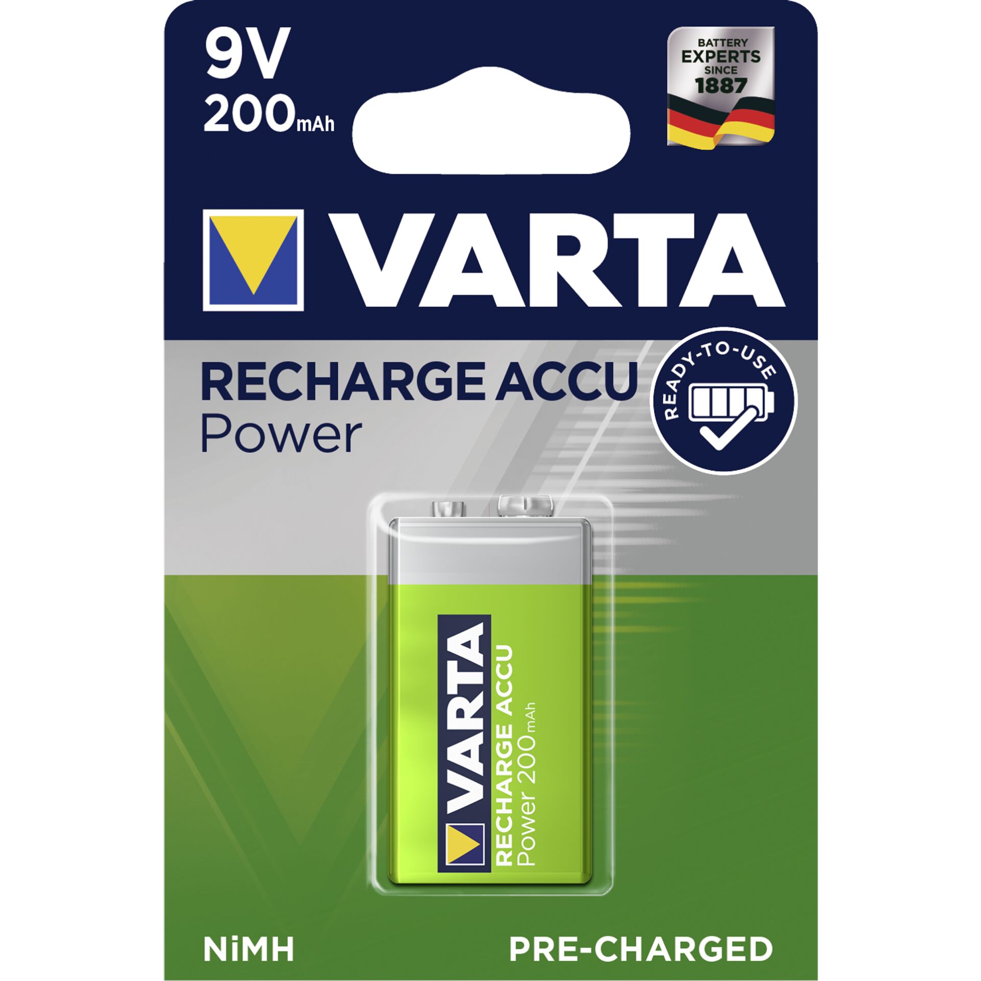 10x1 Varta ricaricab. batt. NiMh 200 mAh 9V-Block VPE