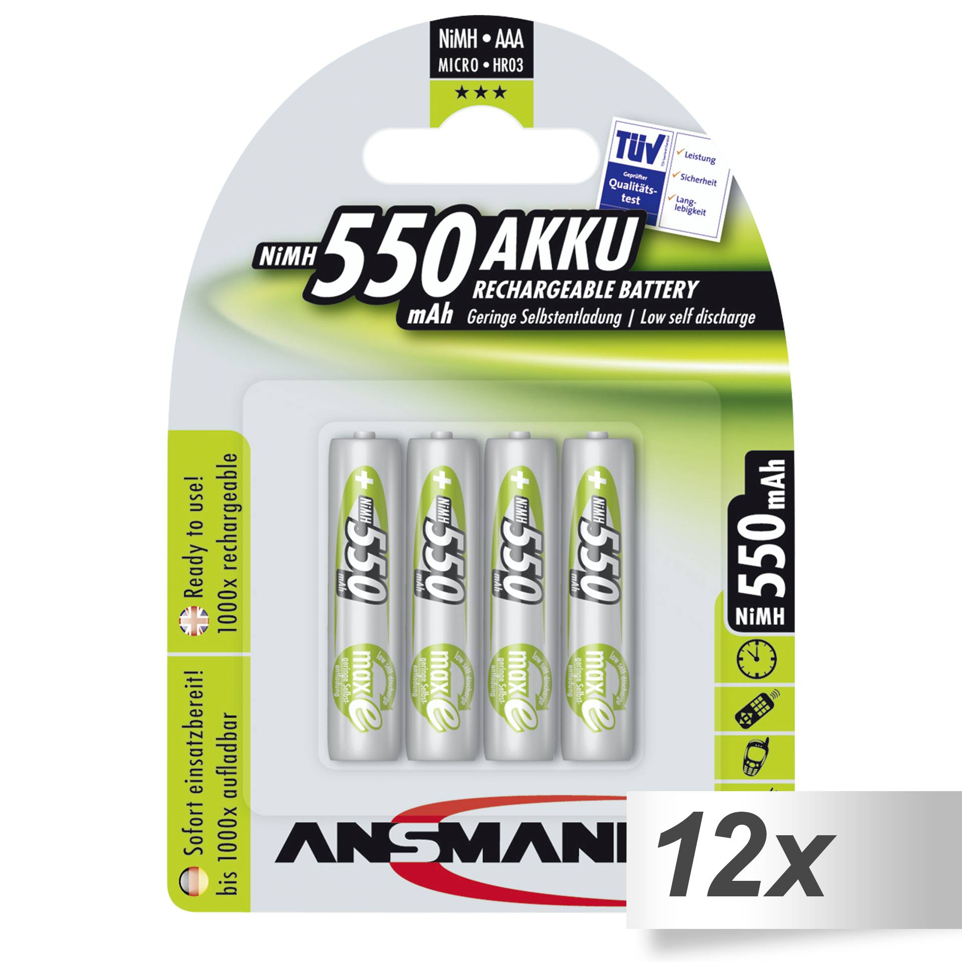 12x4 Ansmann maxE NiMH batt. Micro AAA 550 mAh