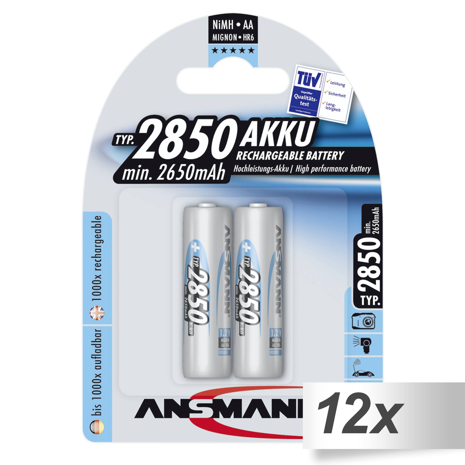 12x2 Ansmann NiMH batt. 2850 Mignon AA 2650 mAh