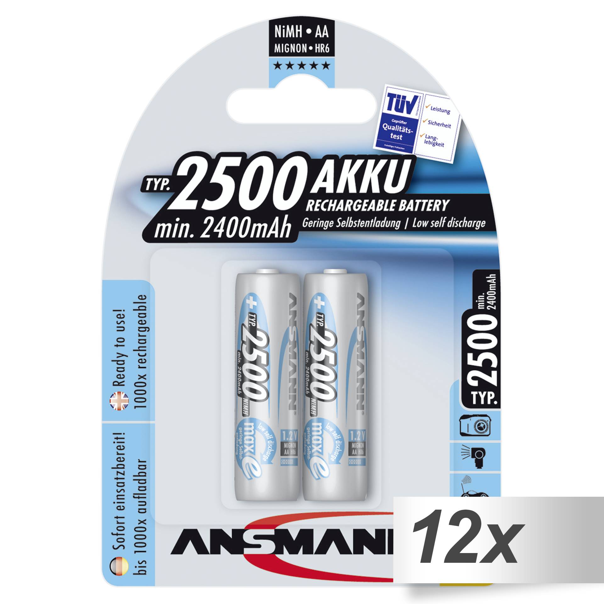 12x2 Ansmann maxE NiMH Akku 2500 Mignon AA 2400 mAh