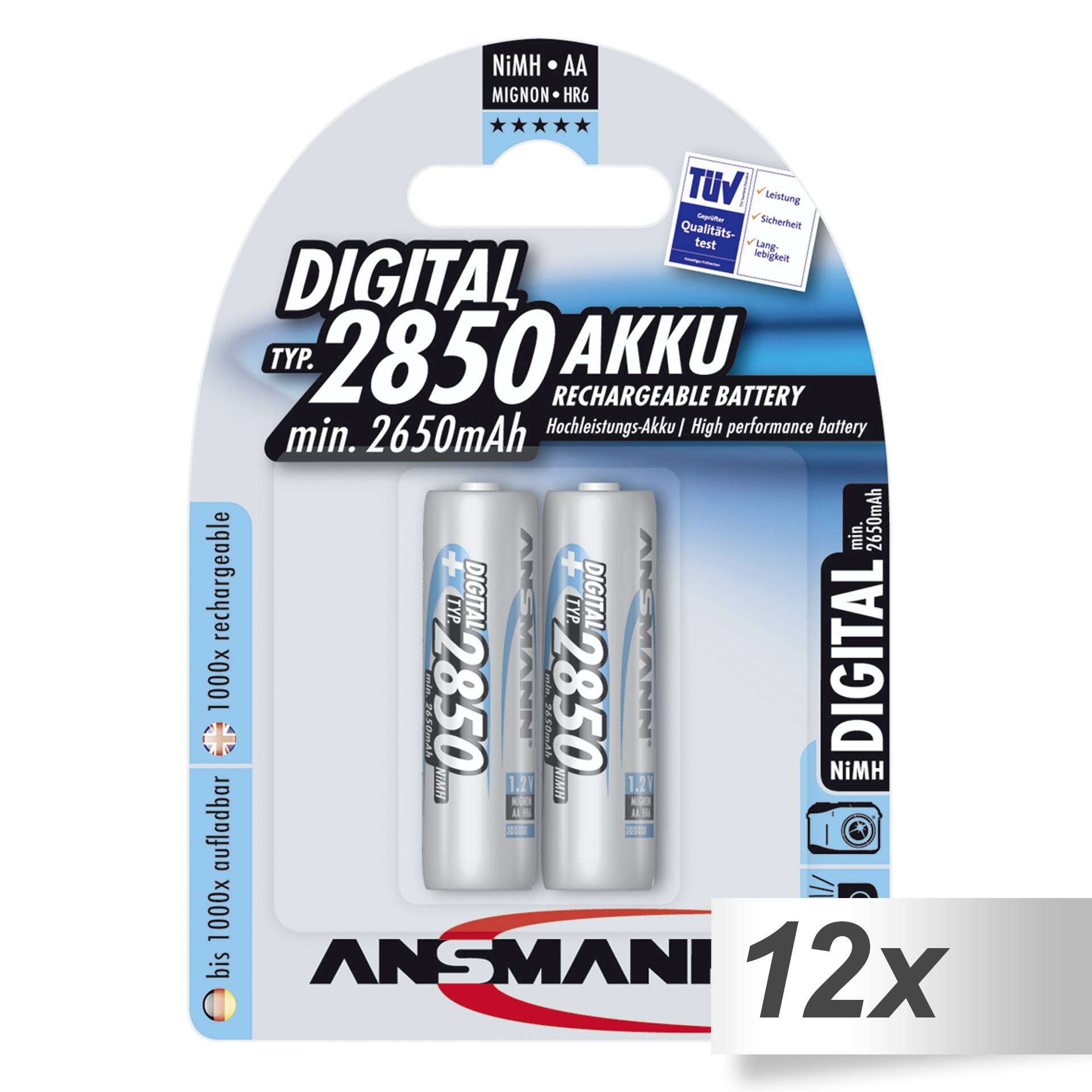 12x2 Ansmann NiMH batt. 2850 Mignon AA 2650 mAh DIGITAL