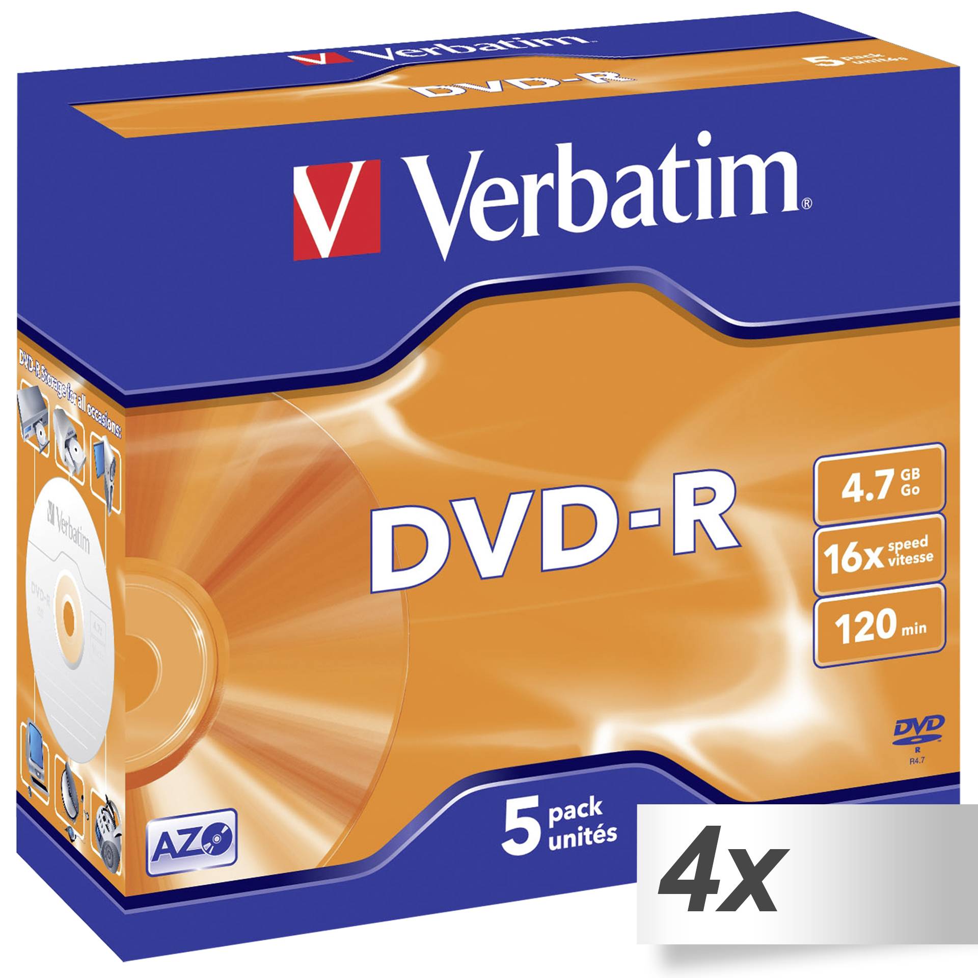 4x5 Verbatim DVD-R 4,7GB 16x Speed, Jewel custodia