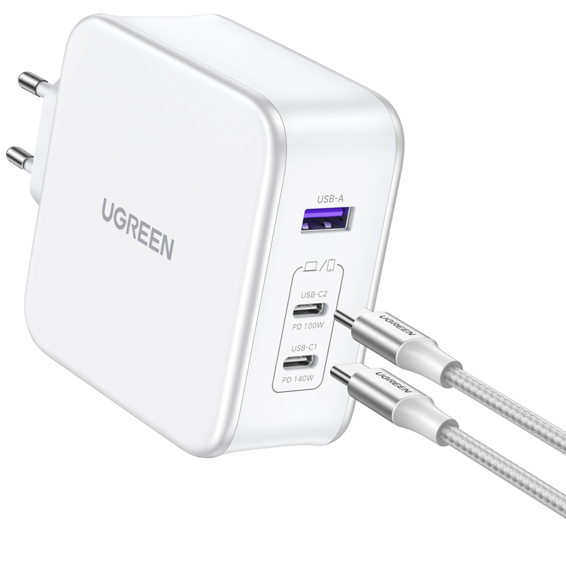 UGREEN Nexode USB-A+2*USB-C 140W GaN Fast Charger+USB-C cavo