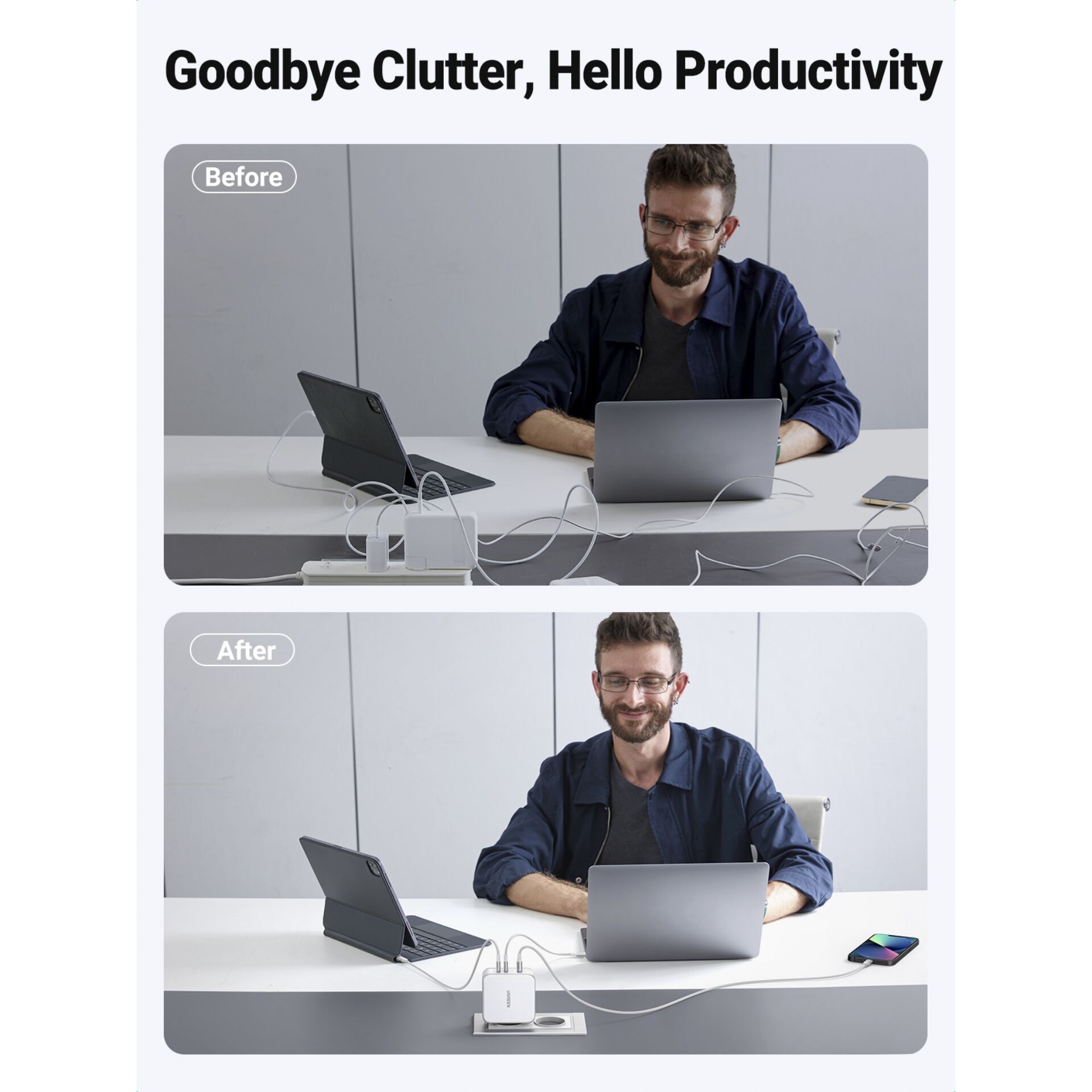 UGREEN Nexode USB-A+2*USB-C 140W GaN Fast Charger+USB-C cavo