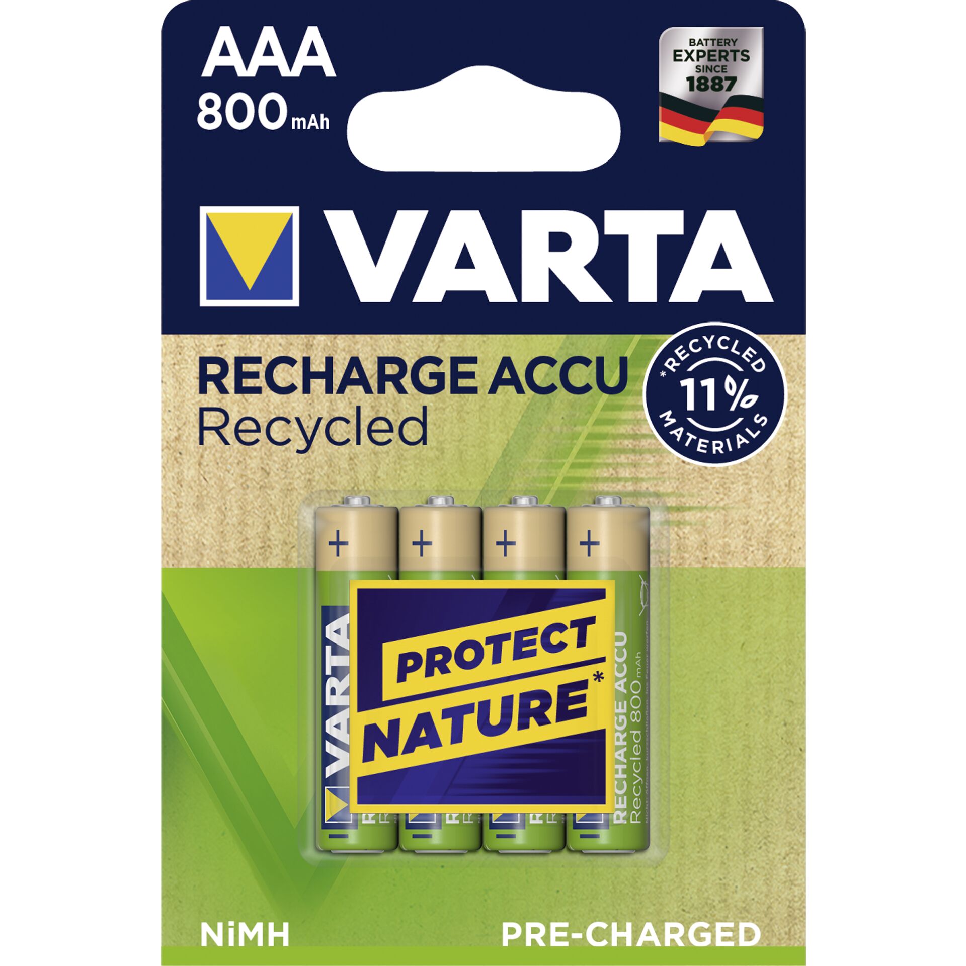 50x4 Varta RECHARGE ACCU Recycled 800 mAH AAA Micro NiMH