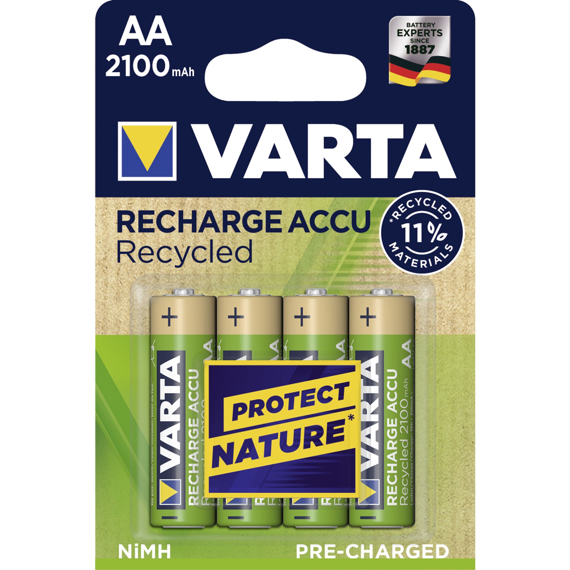 100x4 Varta RECHARGE ACCU Recycled 2100 mAH AA Mignon NiMH