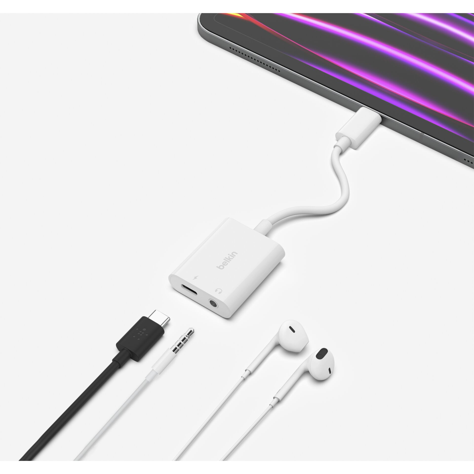 Belkin RockStar 3,5mm adatt.ric. audio e USB-C bianco NPA004