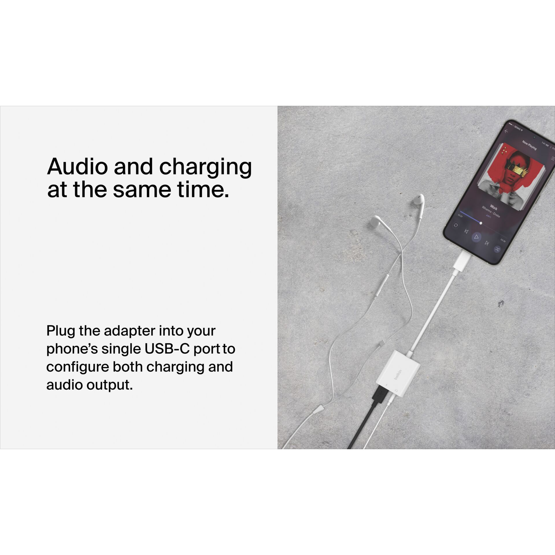 Belkin RockStar 3,5mm adatt.ric. audio e USB-C bianco NPA004