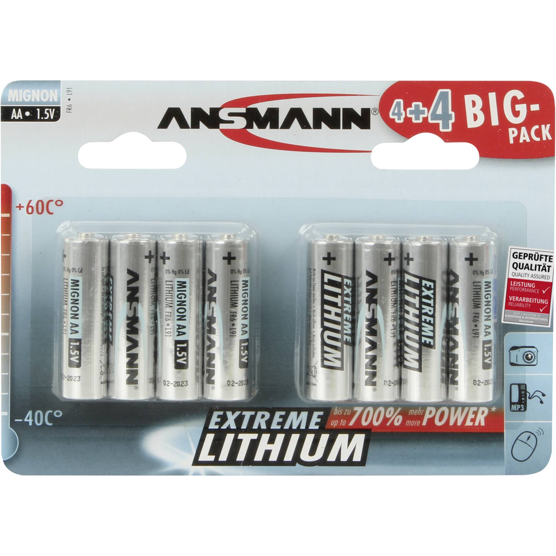 4+4 Ansmann Extreme Lithium AA Mignon LR 6 Big Pack