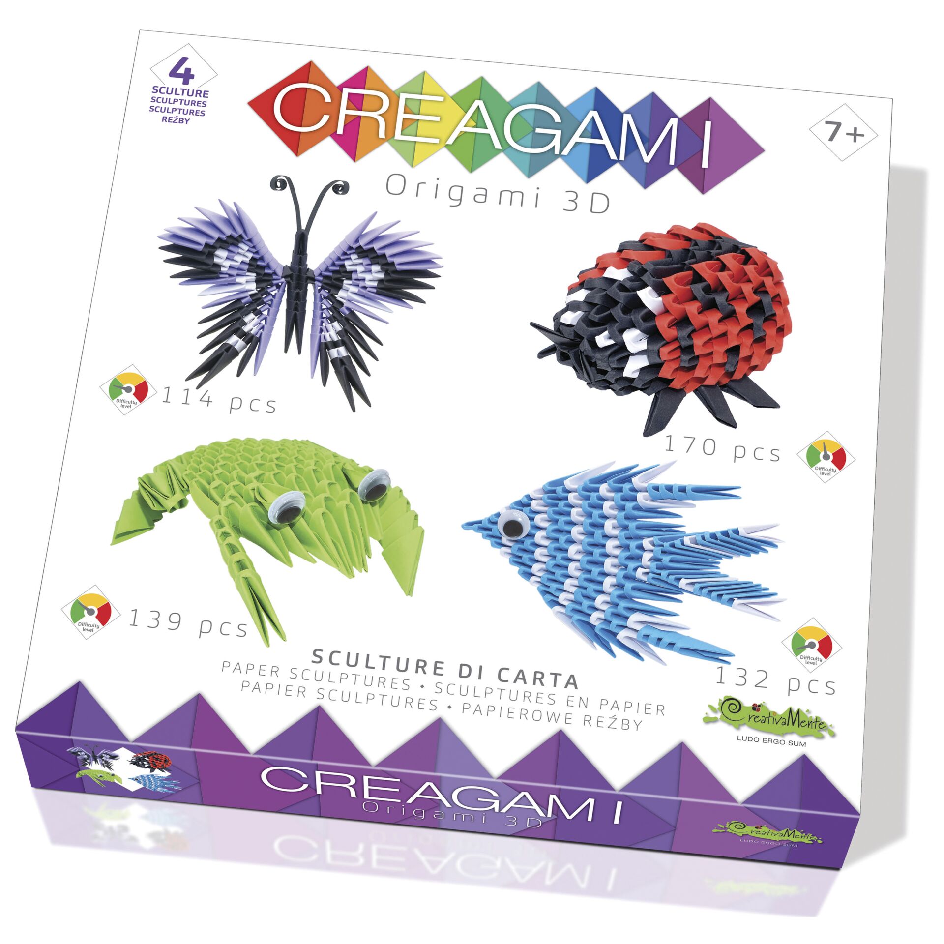 Creagami Origami 3D 4pz kit animali 555 pezzi
