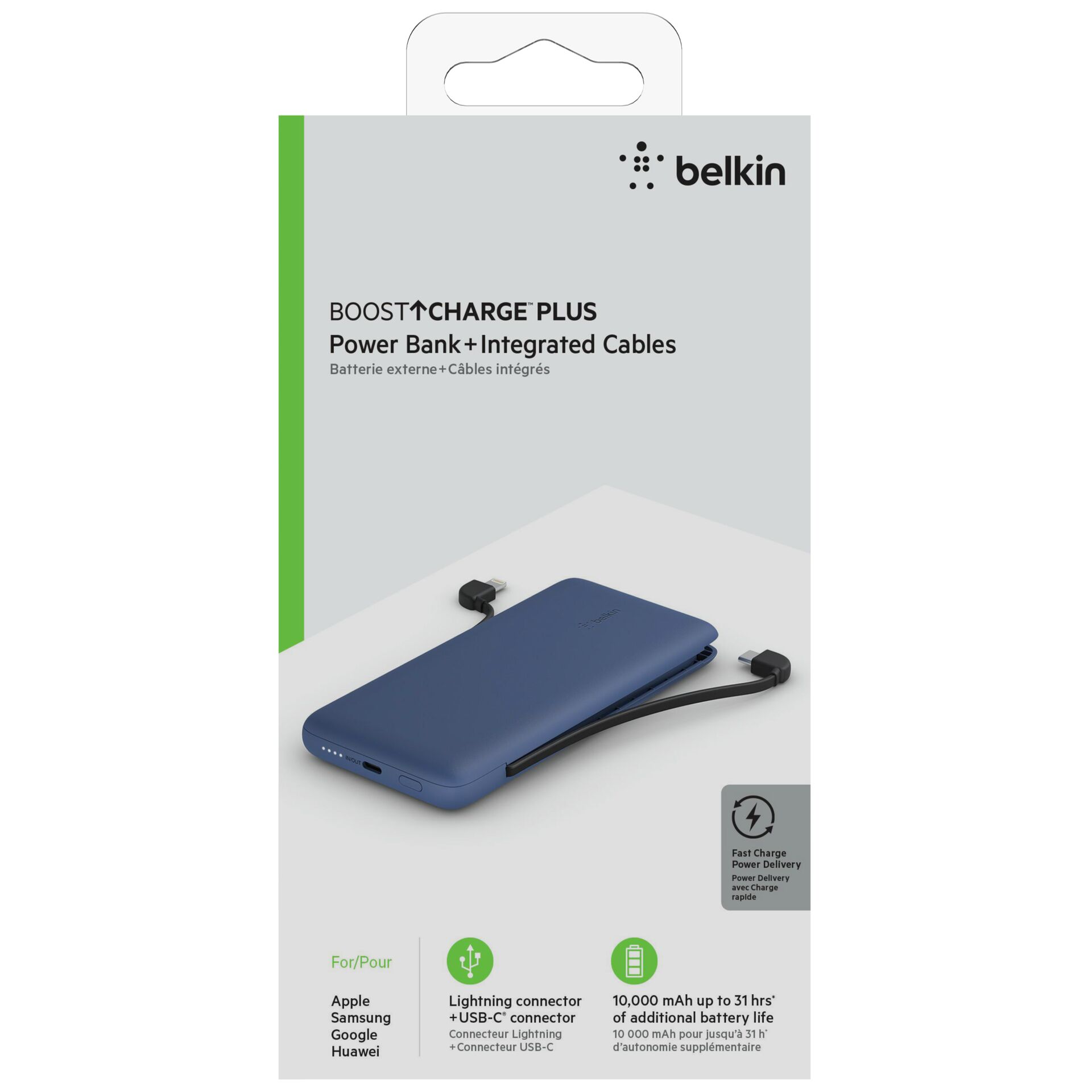 Belkin Power Bank 18W 10.000mAh USB-C+Light.cab.blue BPB006B