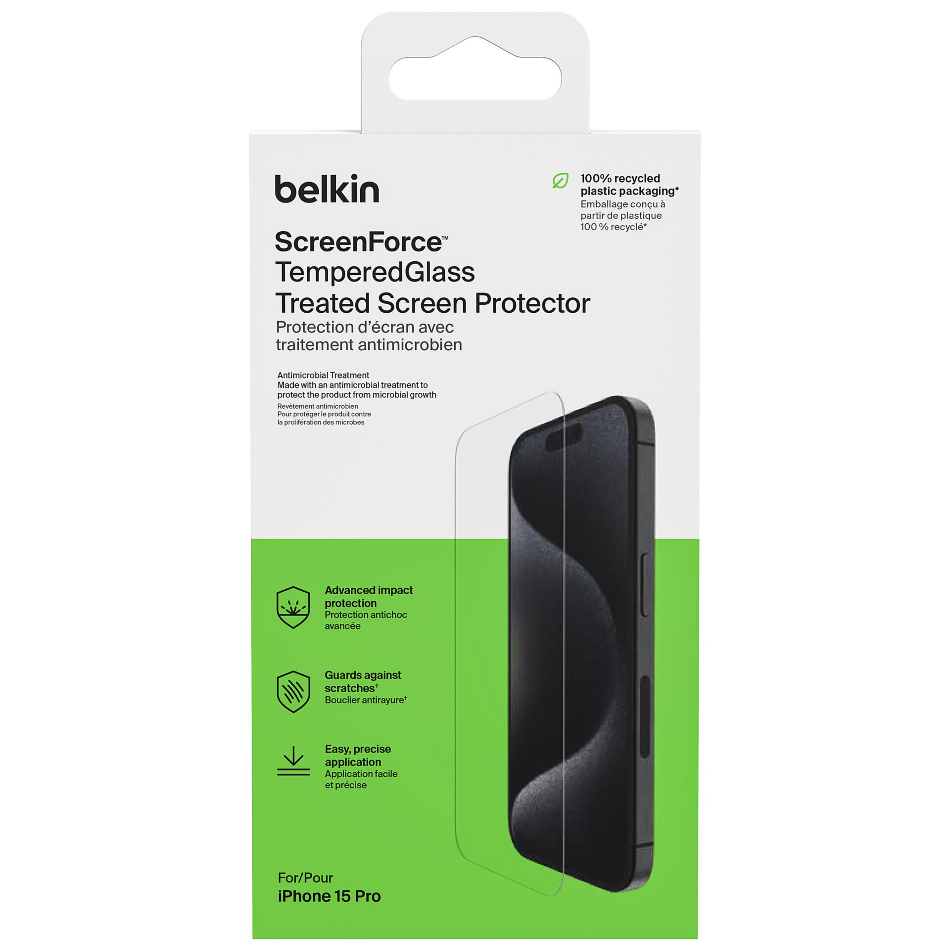 Belkin Screenforce Tempered Gl. antibatt. iPhone 15 Pro OVA1