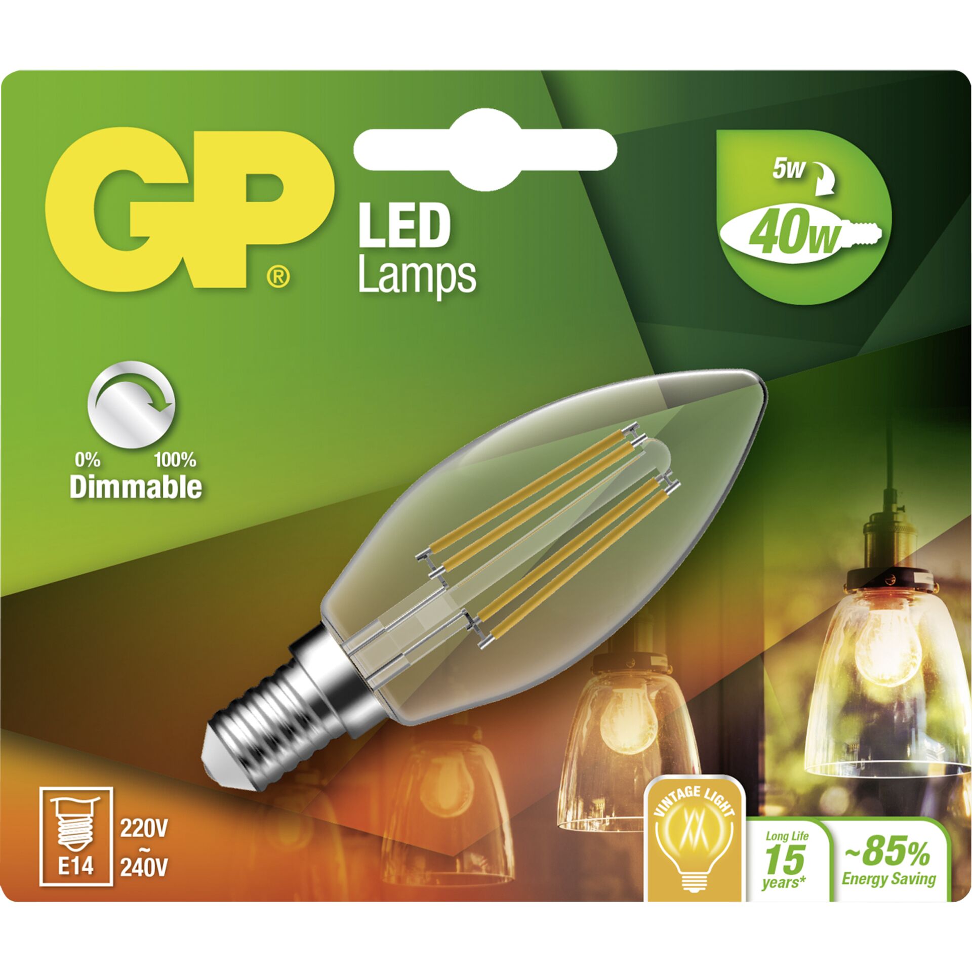 GP Lighting filamento candela E14 D 5W (40W) dimmer. 470 lm