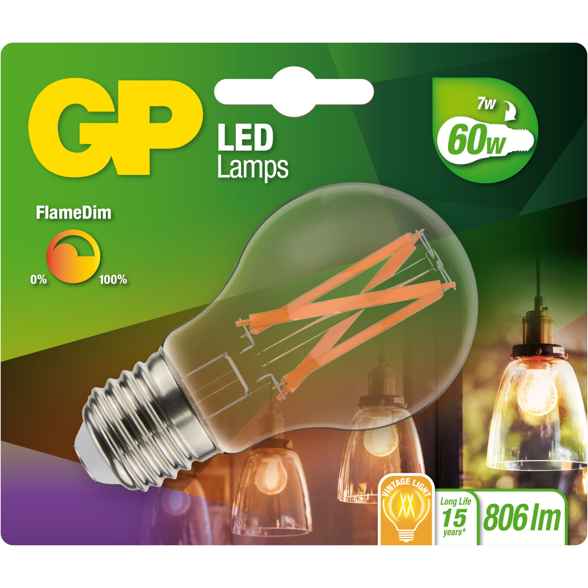 GP Lighting LED FlameDim E27 7W (60W) 806 lm        GP 08543