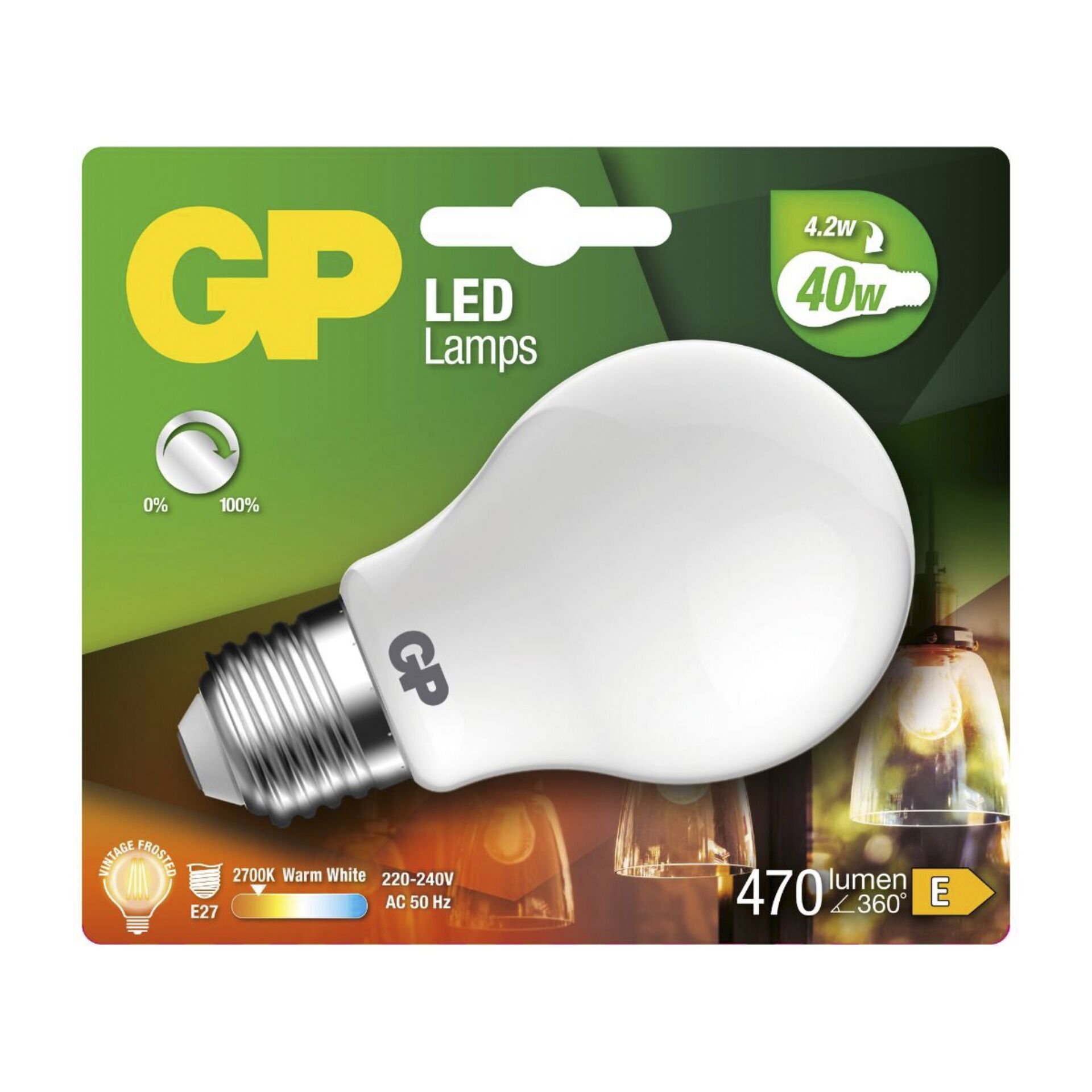 GP Lighting Filament Classic E27 LED 4,2W (40W) dimmer. GP 0