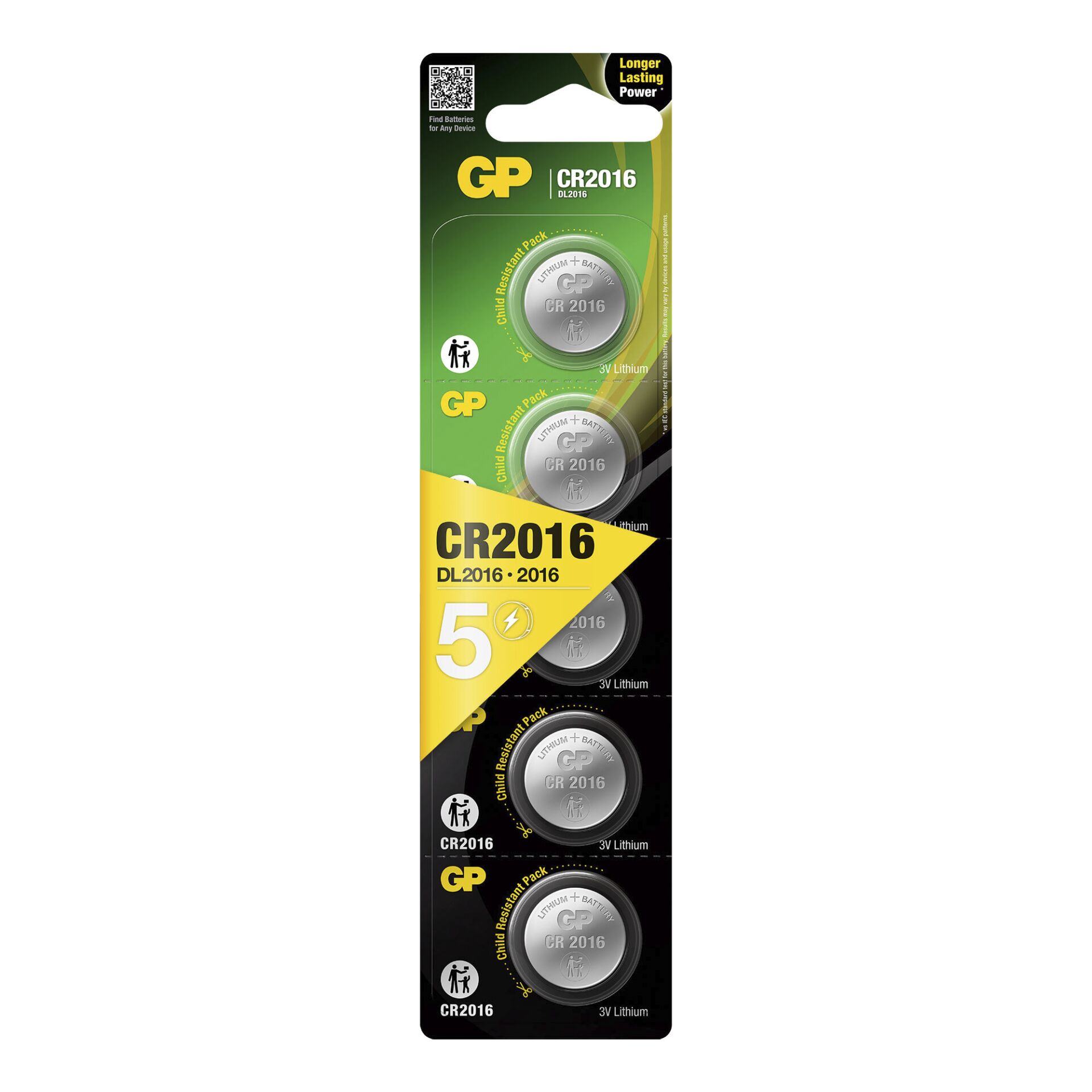 1x5 GP CR 2016 Lithium 3 Volt batt. a bottone        0602016