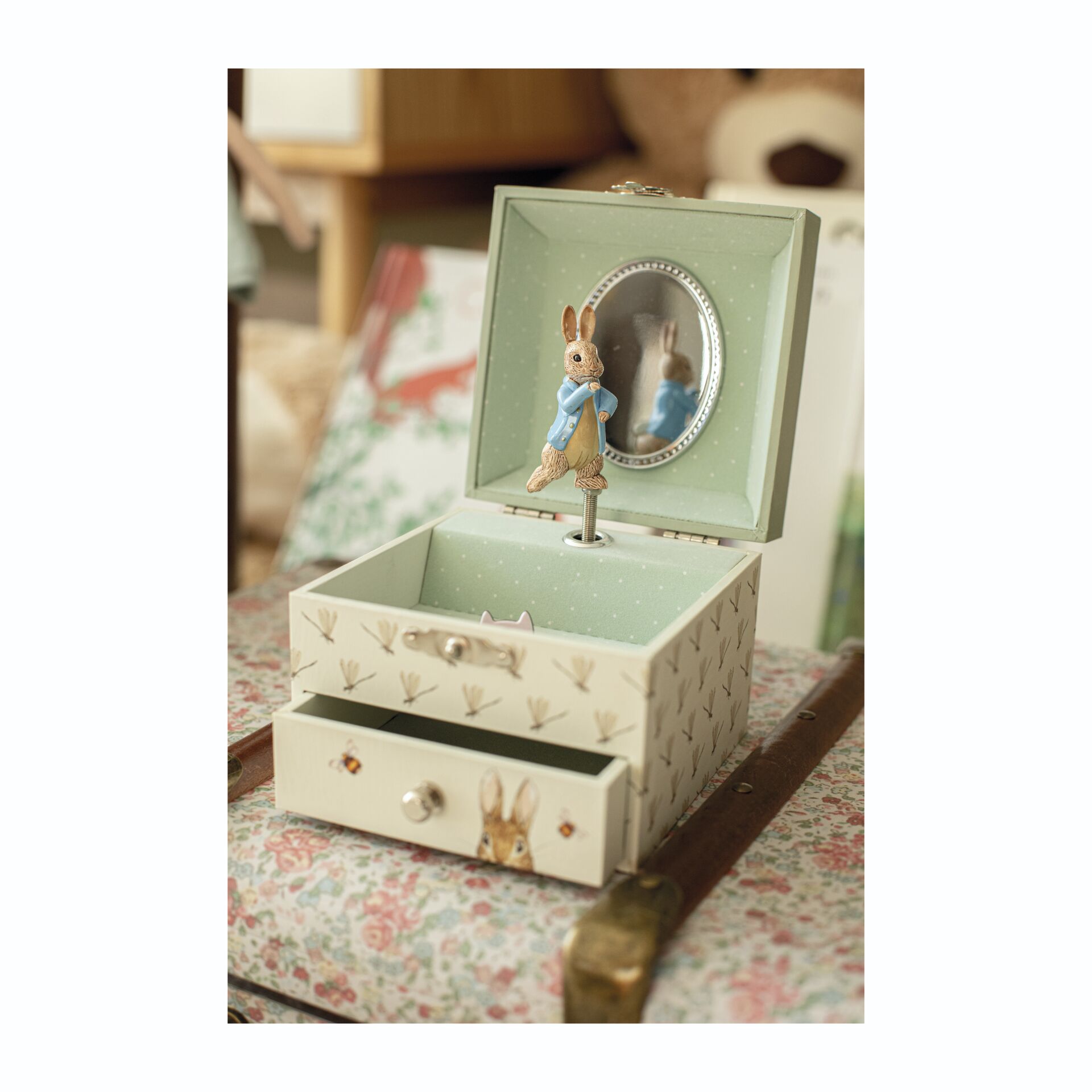 Trousselier Music Box with Drawer, Peter Rabbit, Dragonfly