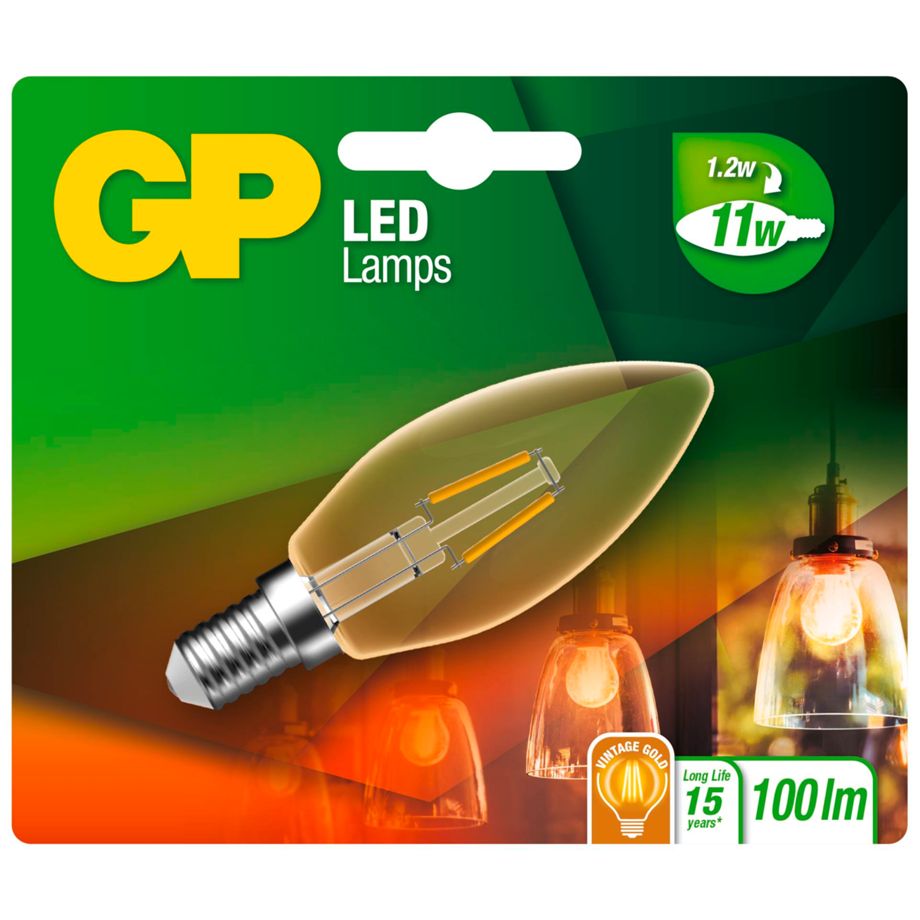 GP Lighting LED candela oro E14 2W (11W), a filamento  GP 08