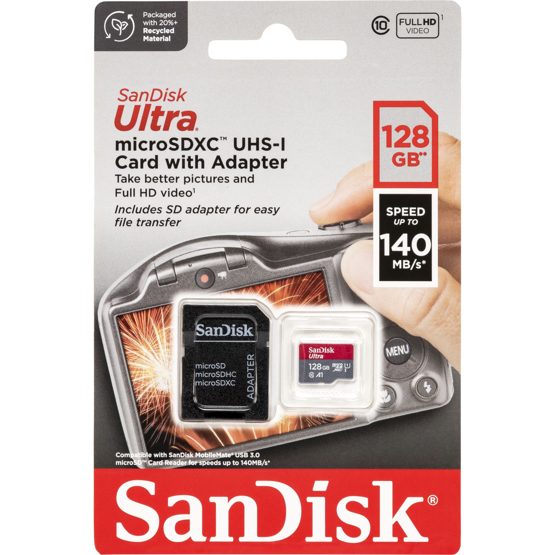 SanDisk Ultra microSDHC    128GB 140MB/s.Adapt.SDSQUAB-128G-