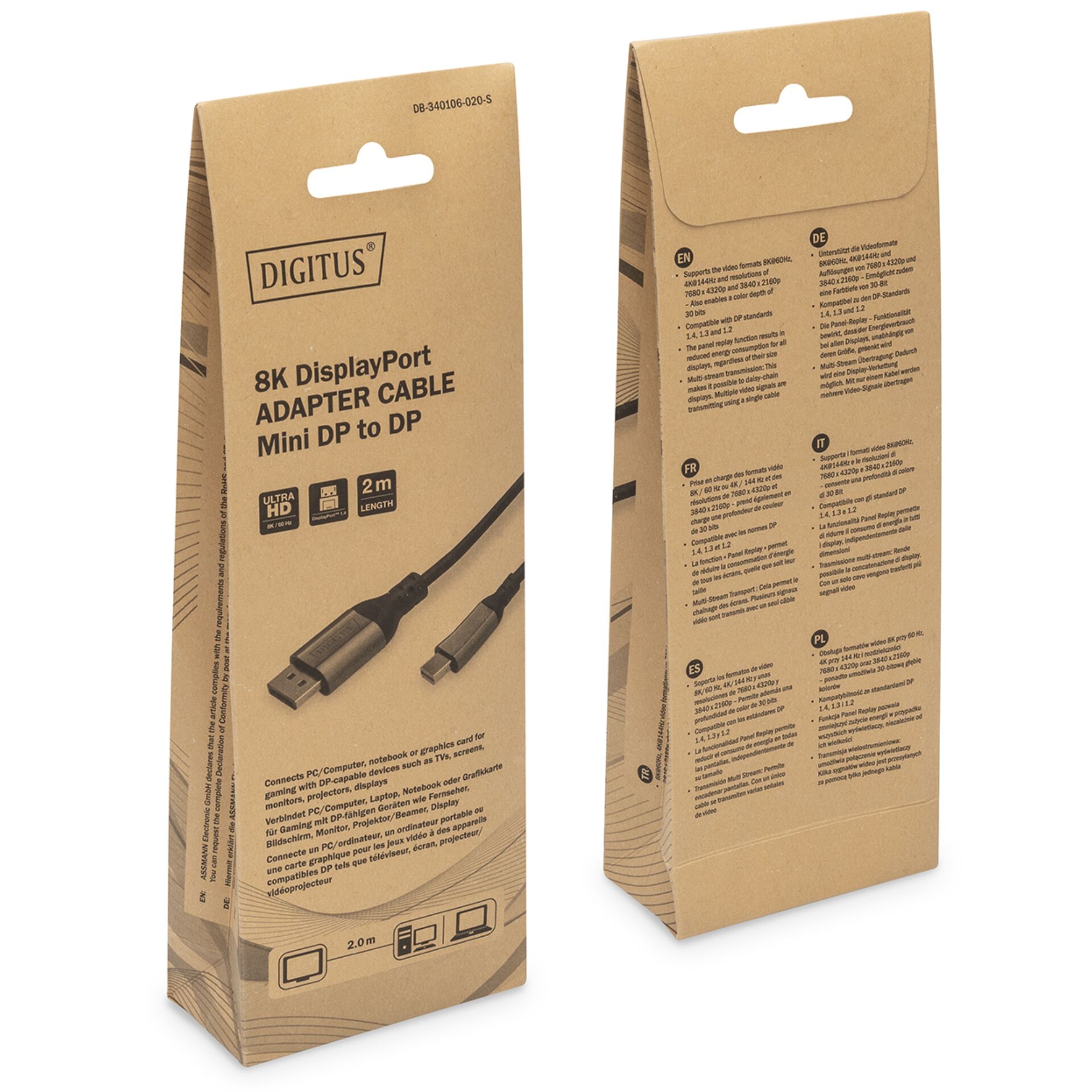 DIGITUS 8K DisplayPort cavo 1.4 60Hz, mini DP/DP, all. nero