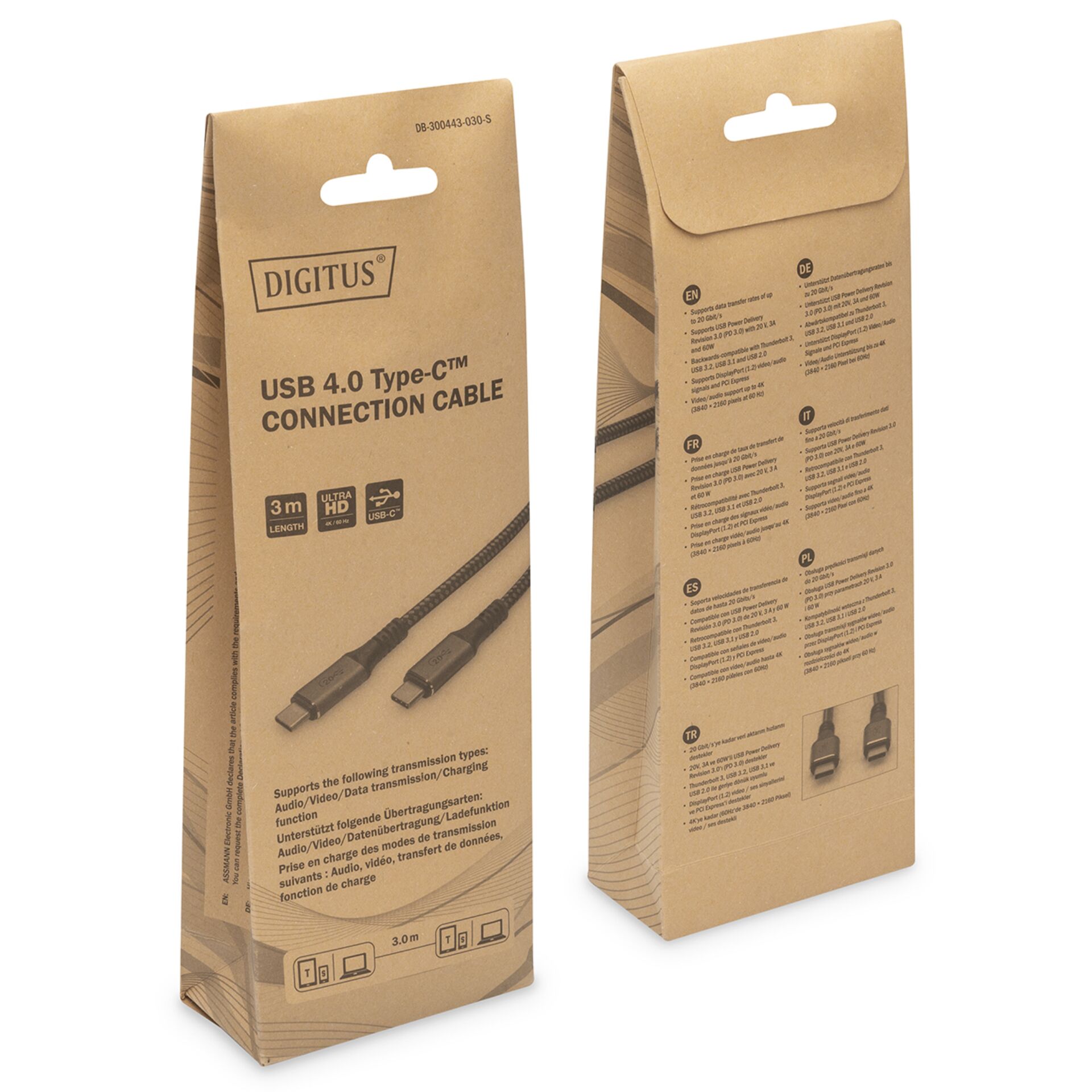 DIGITUS USB 4.0 Typ-C Cable 3m AL-Case PP braid 4K/60Hz PD3.