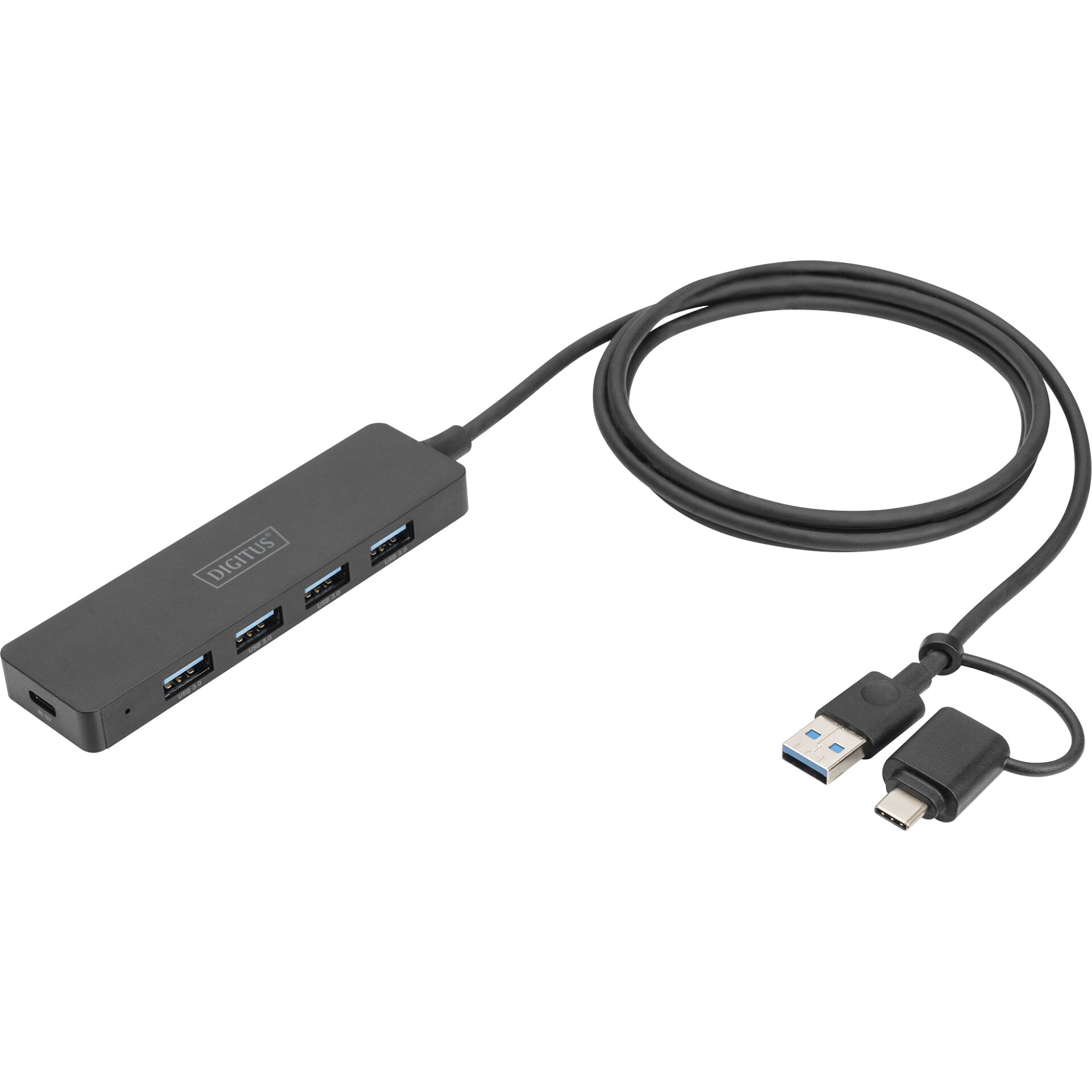 DIGITUS USB 3.0 Hub 4-Port+USB-C adatt., SlimLine 1,2m cavo