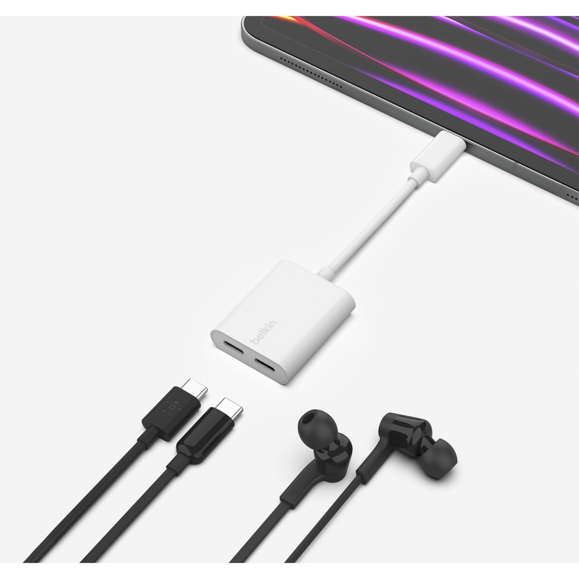 Belkin RockStar USB-C Audio- and Charge Adapter, white F7U08