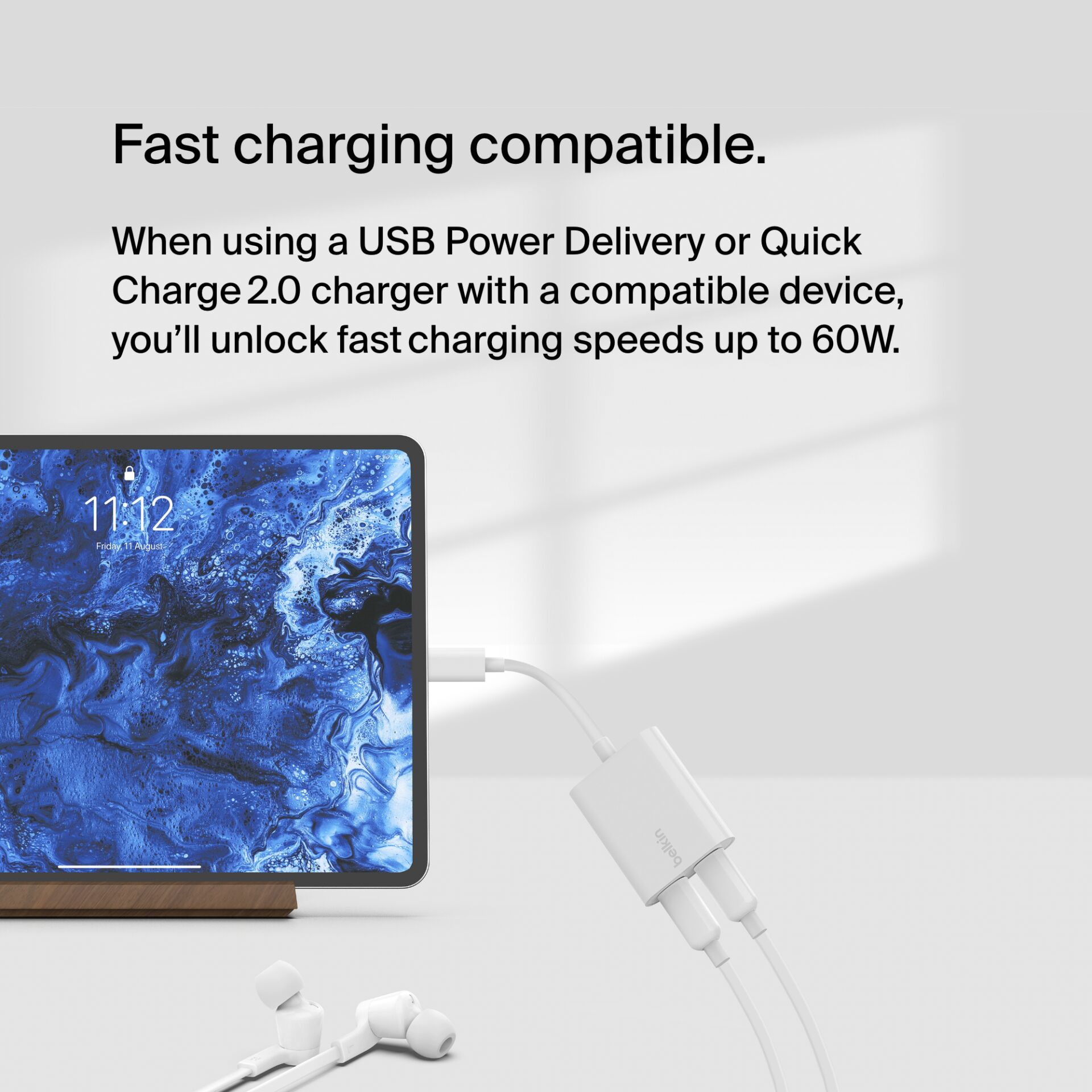 Belkin RockStar USB-C Audio- and Charge Adapter, white F7U08