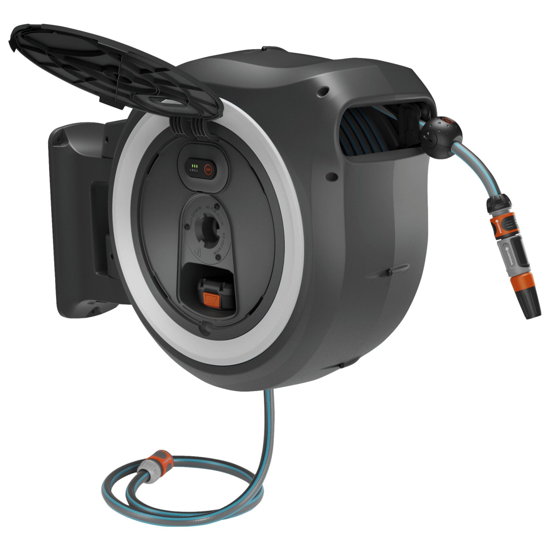 Gardena avvolgitubo parete batt. PowerRoll XL 18V set bian.