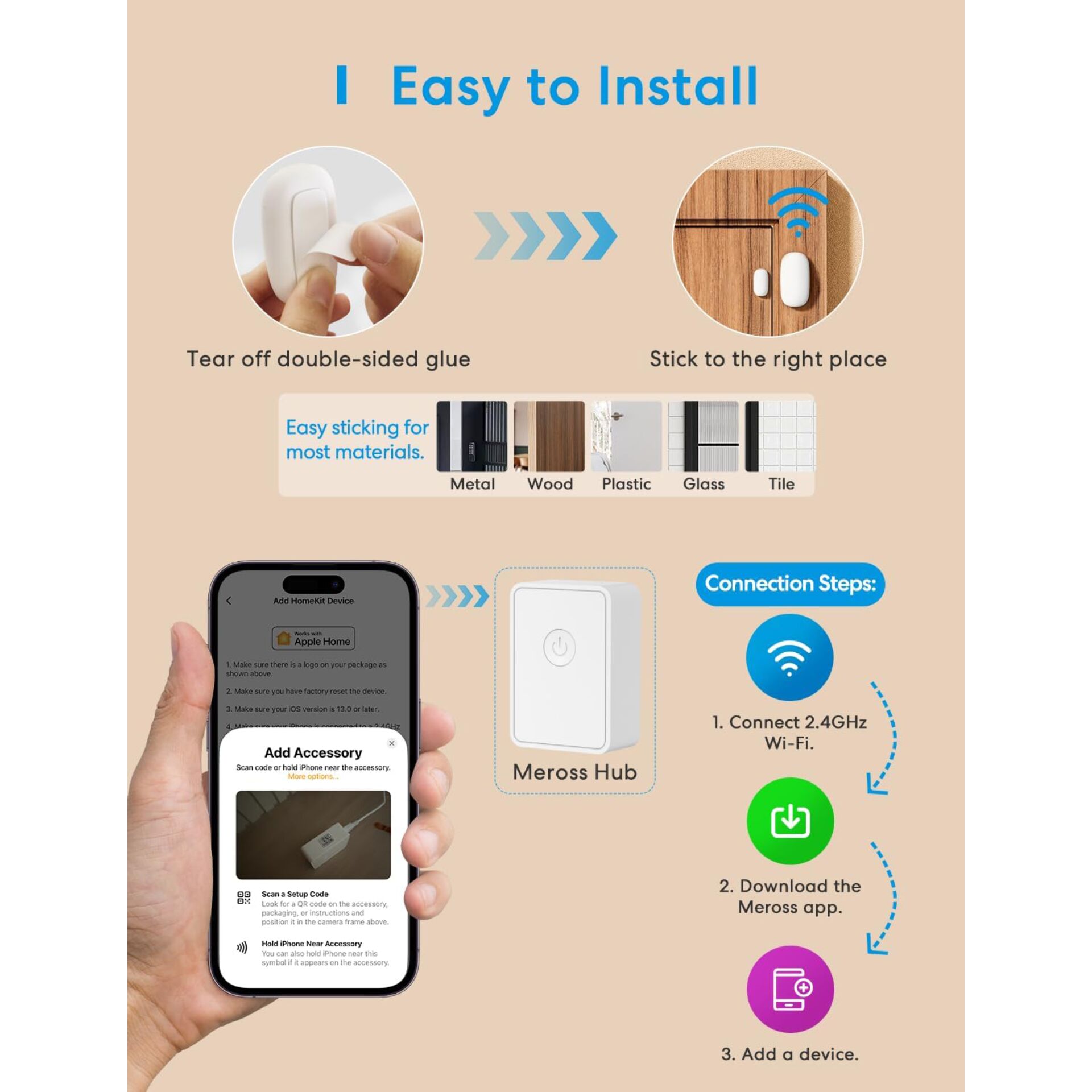 Meross Smart Tür und Fenster- kontakt Starter Kit inkl. Hub
