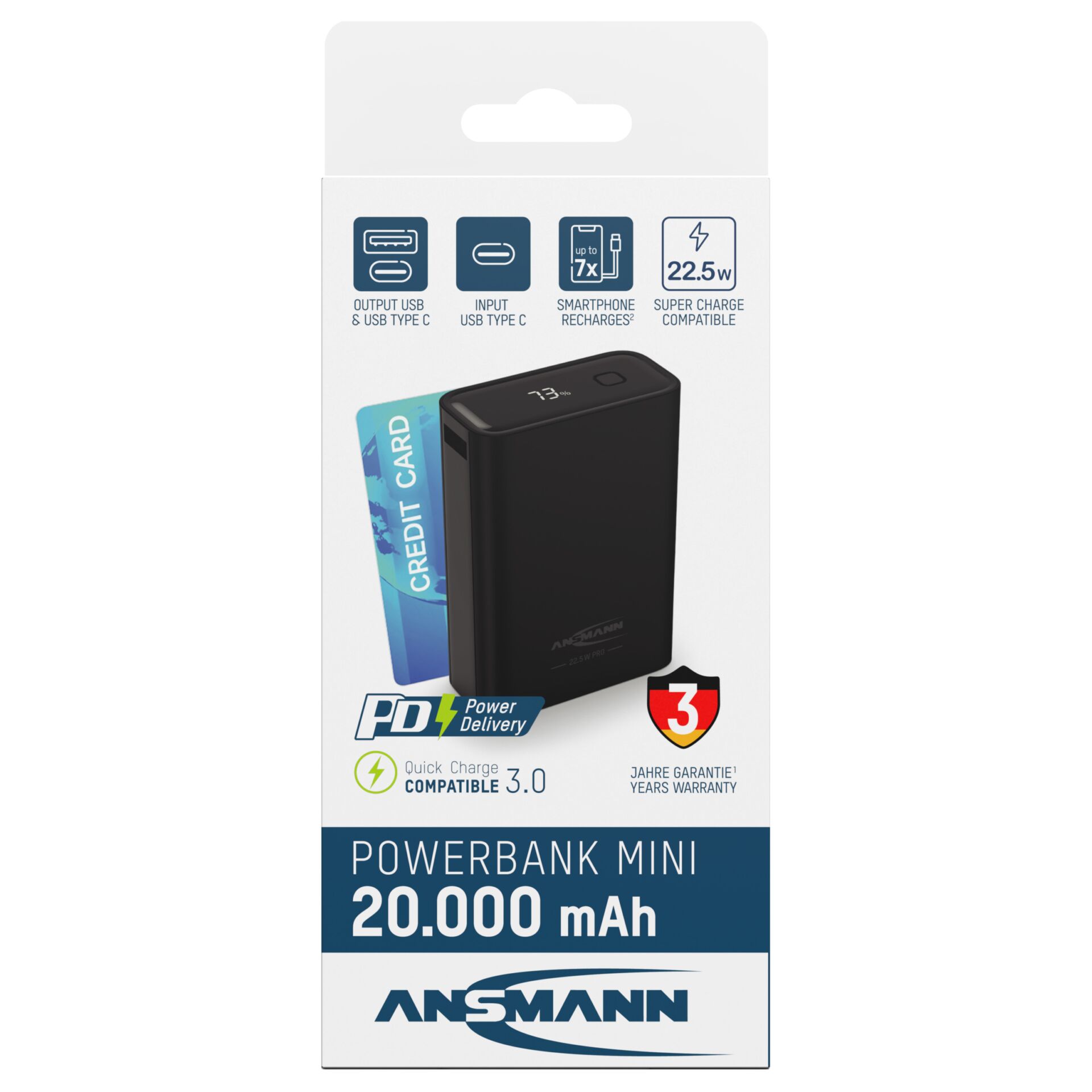 Ansmann Powerbank PRO 20.000 mAh USB-A+C Port 22,5W ne. 1700