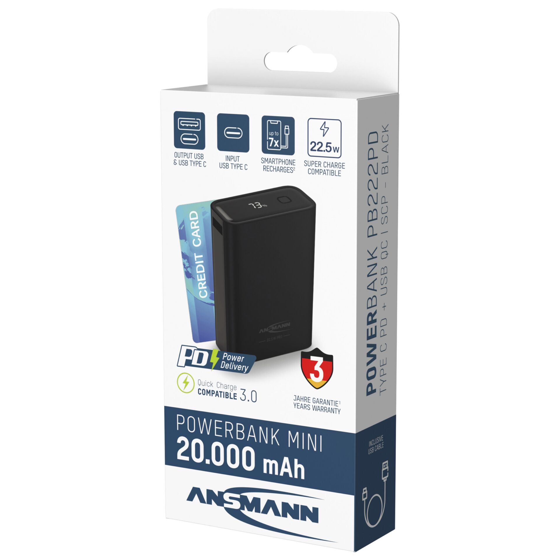 Ansmann Powerbank PRO 20.000 mAh USB-A+C Port 22,5W ne. 1700