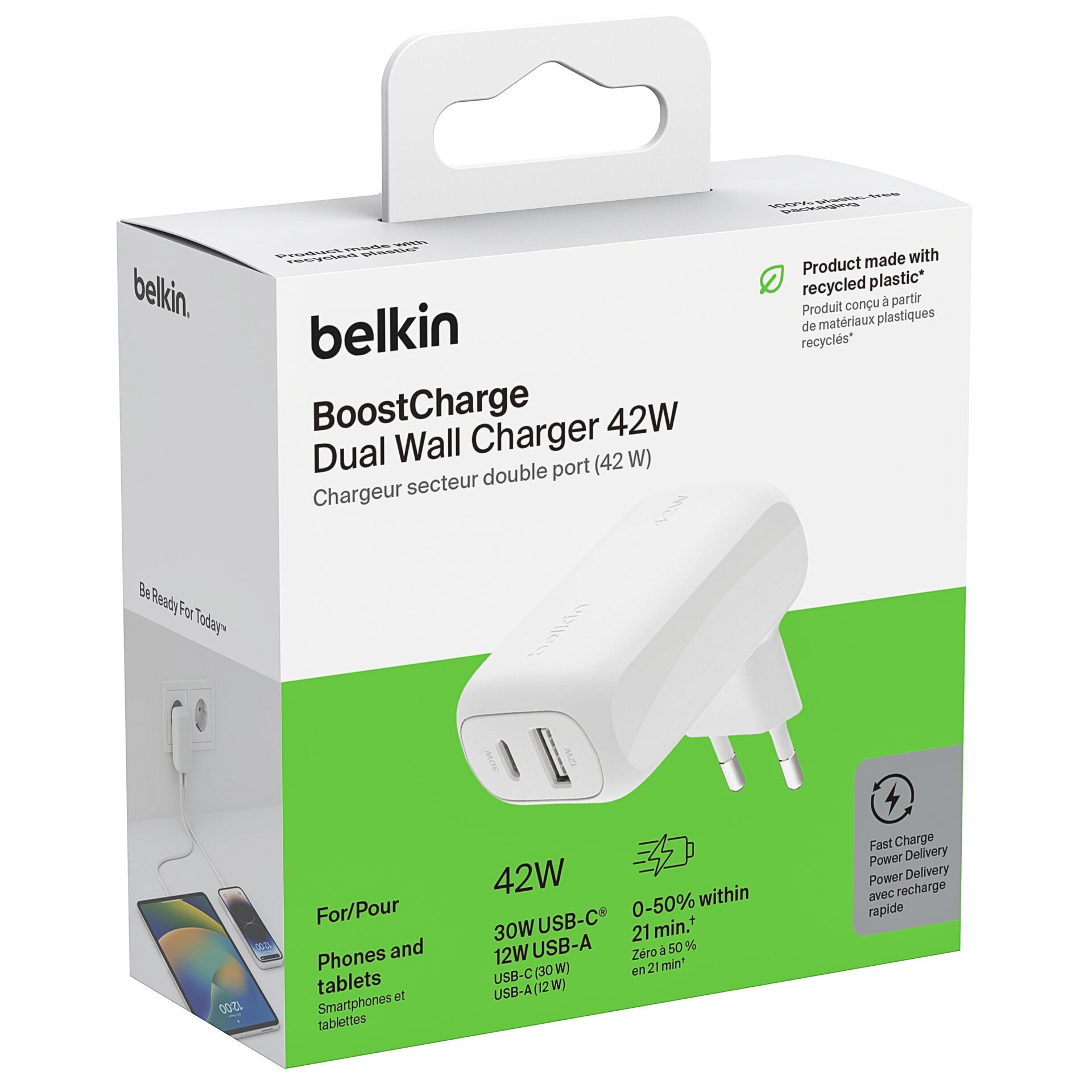 Belkin BOOST Charge 42W Ladeger. 30W USB-C/12W USB-A   WCB00