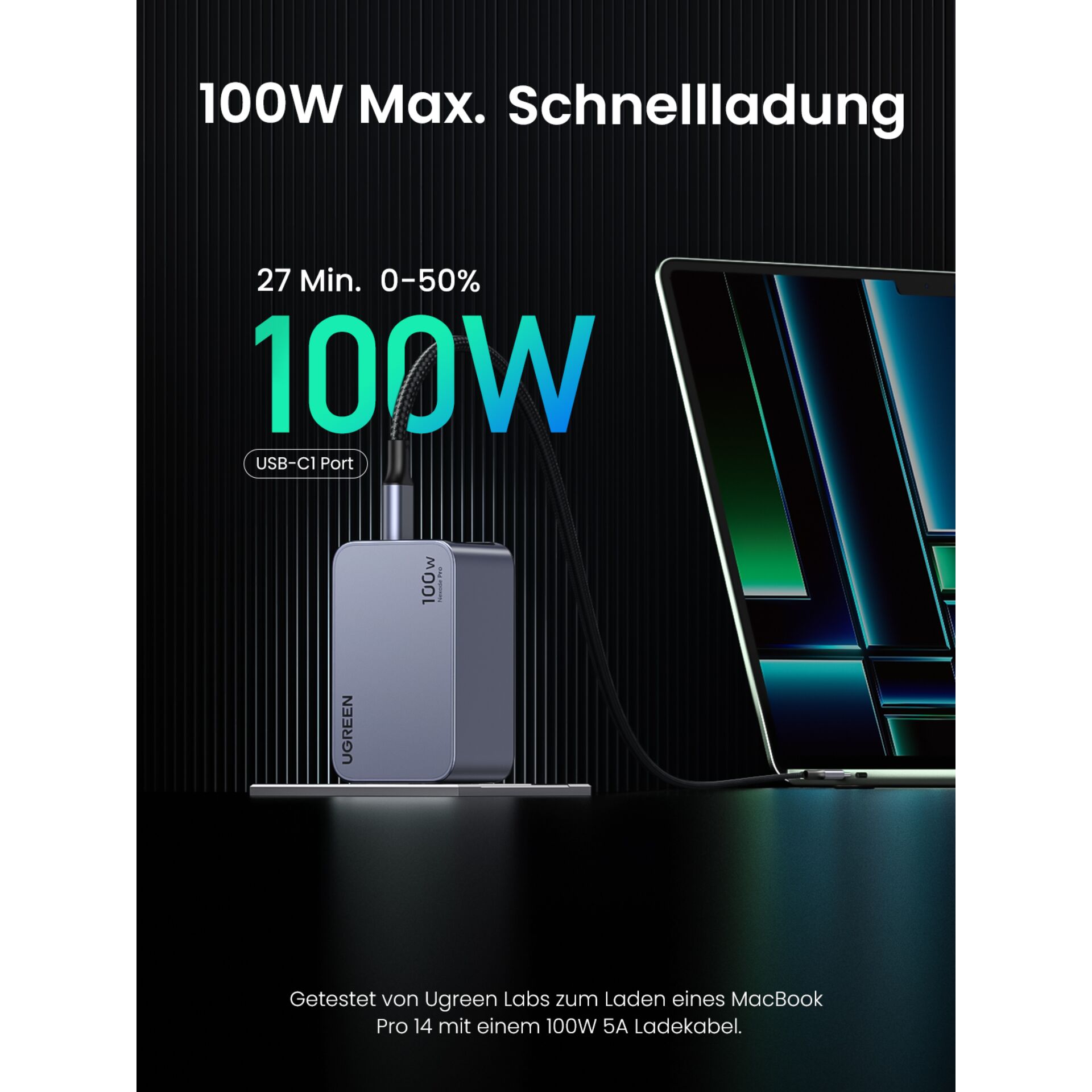 UGREEN Nexode Pro 100W GaN caricabatt. con USB-C cavo