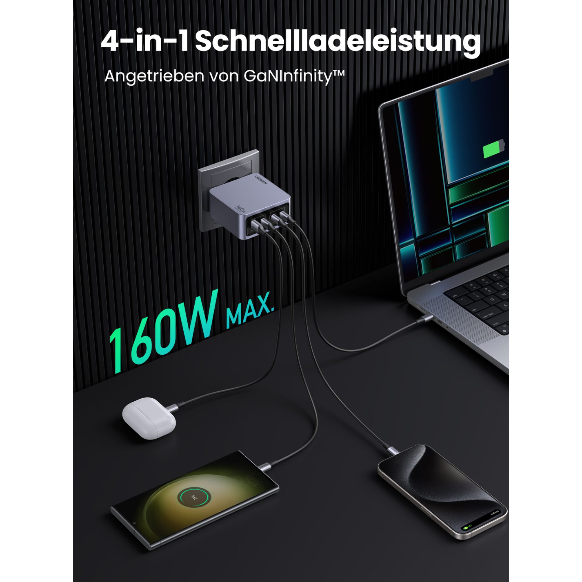 UGREEN Nexode Pro 160W GaN caricabatt. con USB-C cavo