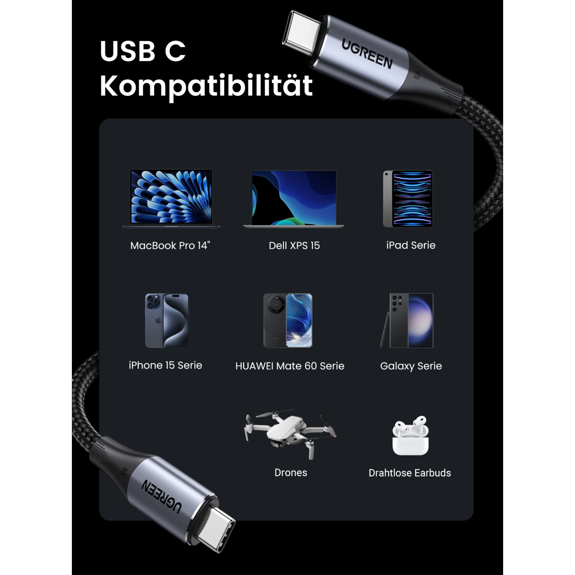 UGREEN USB-C to USB-C Cable 140W Gen2 Black 1m