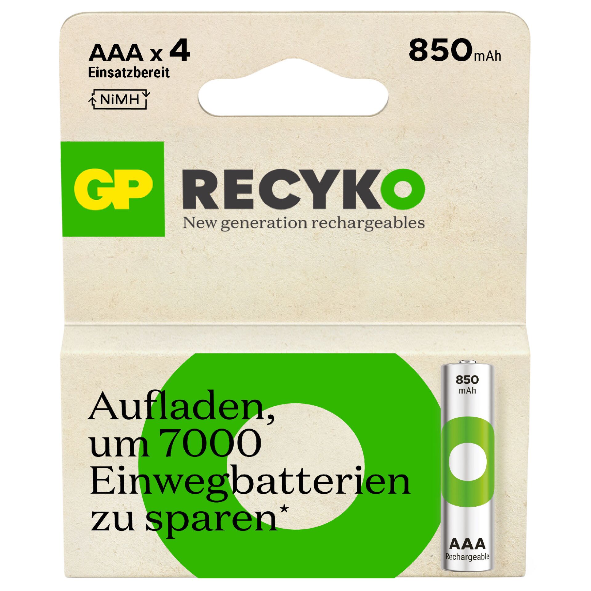1x4 GP ReCyko NiMH batt. AAA 850mAH, pronte per l'uso