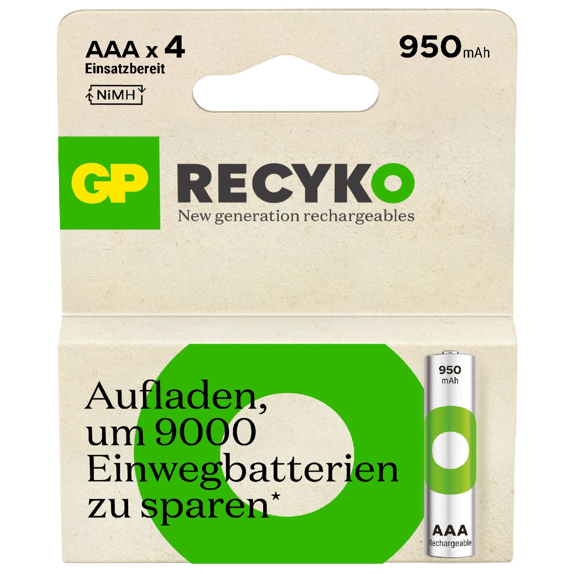 1x4 GP ReCyko NiMH batt. AAA 950mAH, pronte per l'uso