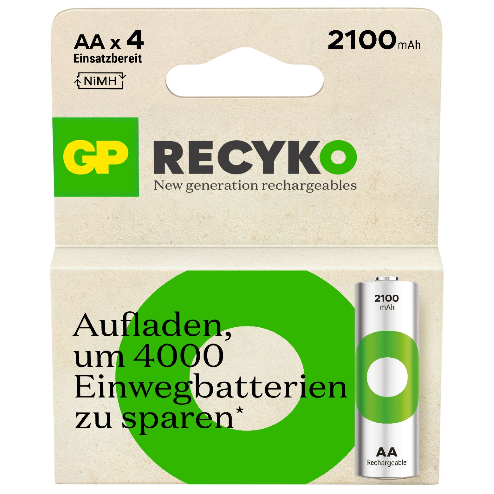 1x4 GP ReCyko+ NiMH batt. AA 2100mAH, pronta per l'uso