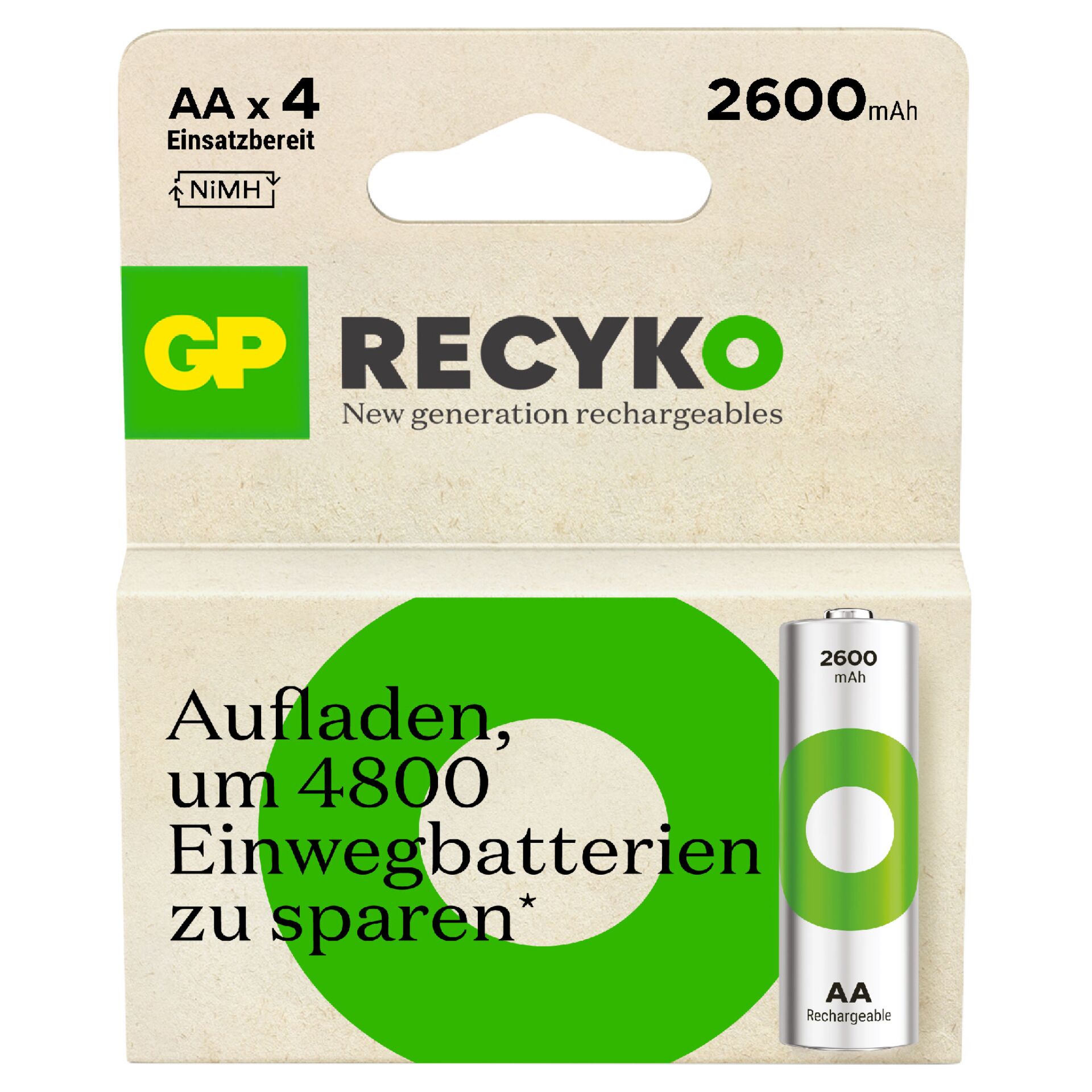 1x4 GP ReCyko NiMH batterie AA 2600mAH, alta capacità