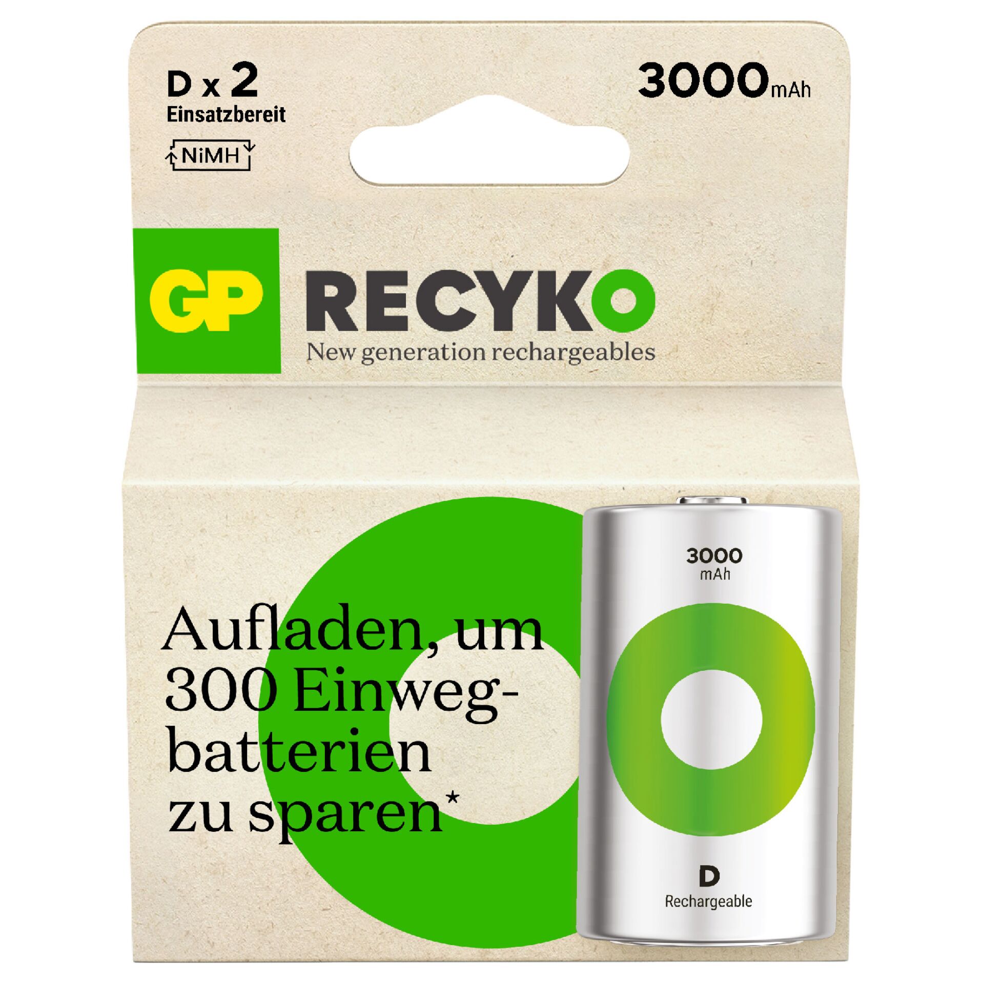 1x2 GP ReCyko NiMH batt. D Mono 5700 mAH, pronte per l'uso