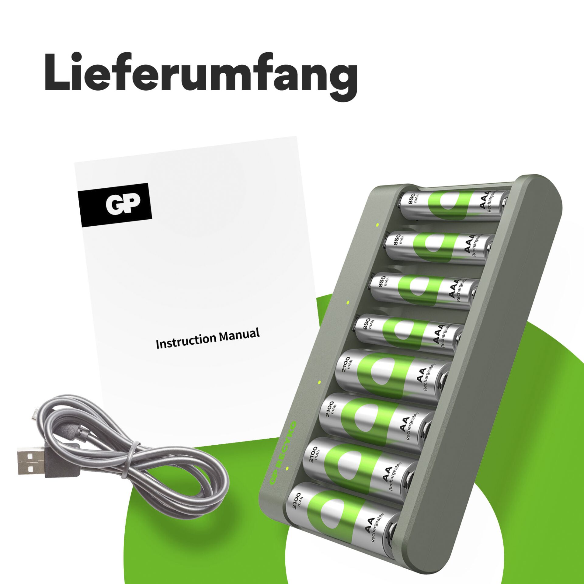 GP ReCyko E821 8-fach Rundzellen Ladegr+4xAA 2100mAh/ 4xAA 8
