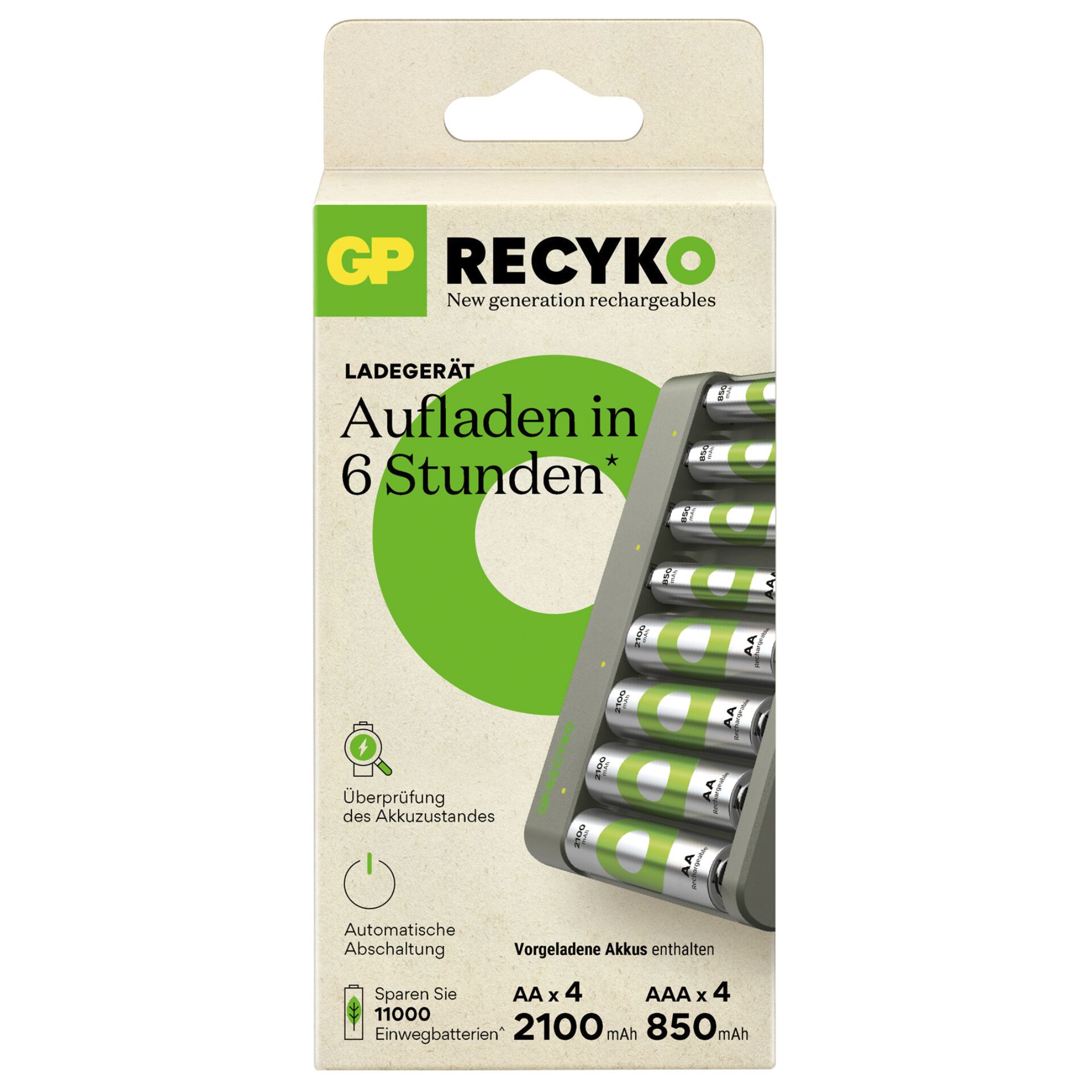 GP ReCyko E821 8-fach Rundzellen Ladegr+4xAA 2100mAh/ 4xAA 8