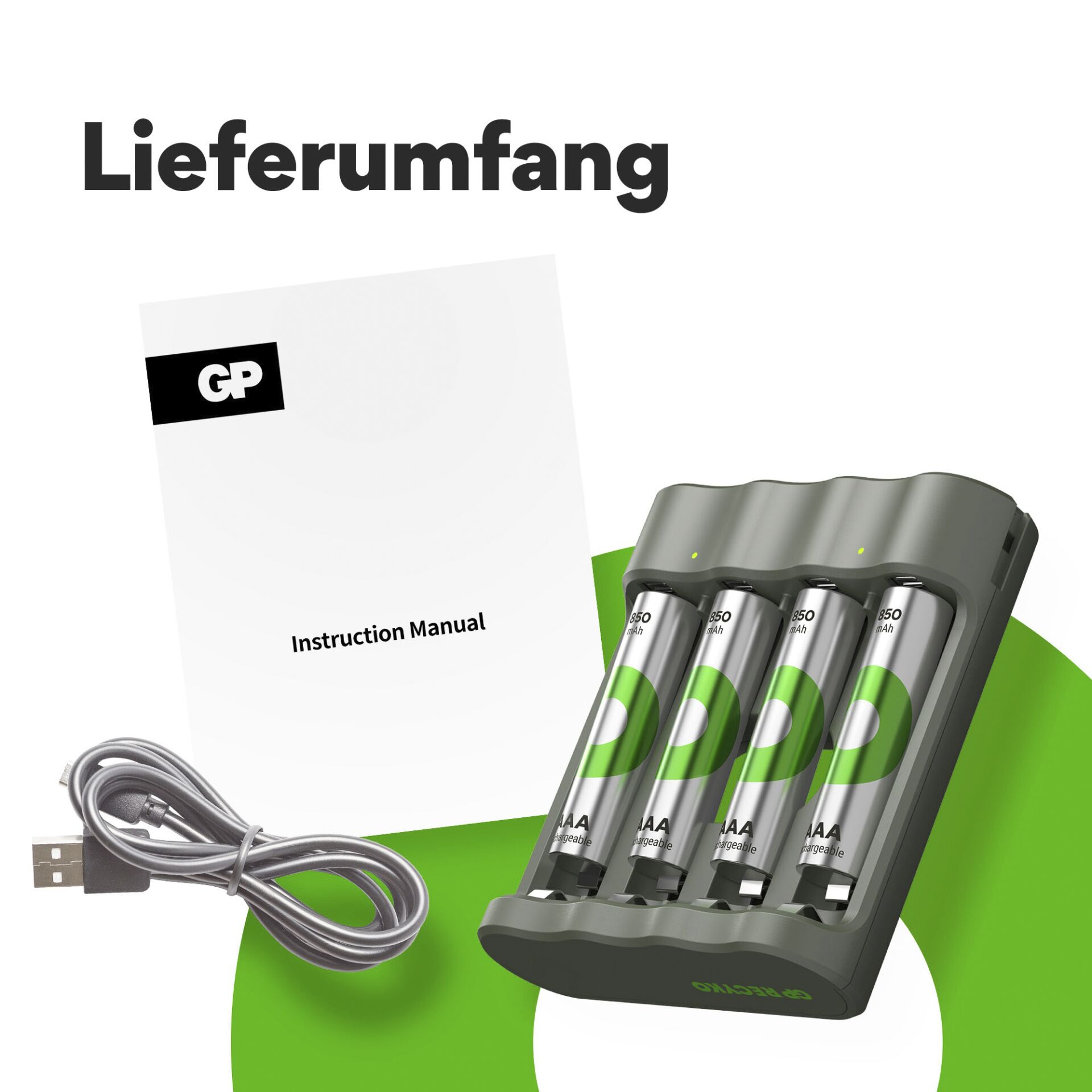 GP ReCyko B441 4-Port USB-Modell Ladegerät inkl.4xAAA NiMh 8