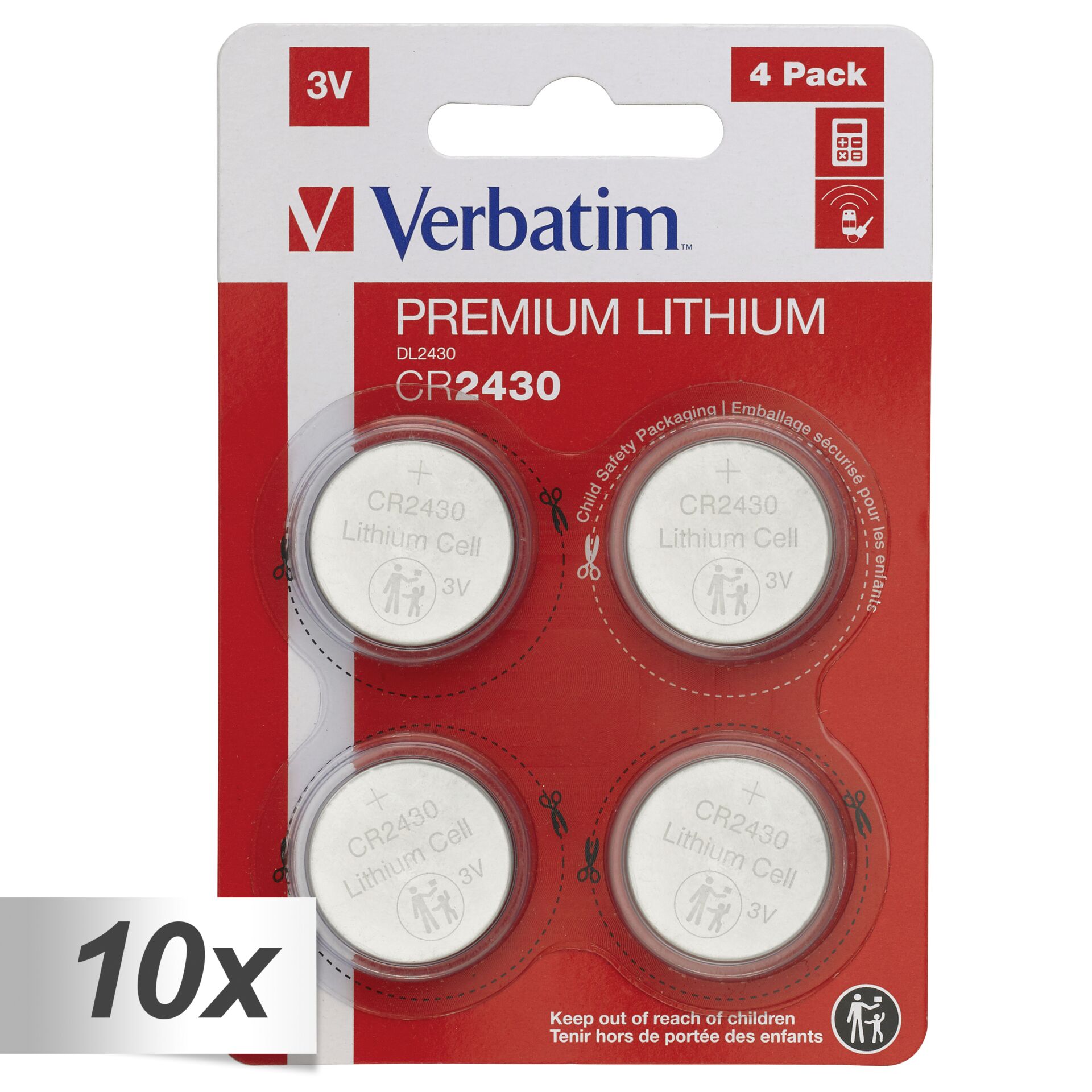 10x4 Verbatim CR 2430 Lithium Batterie           49534