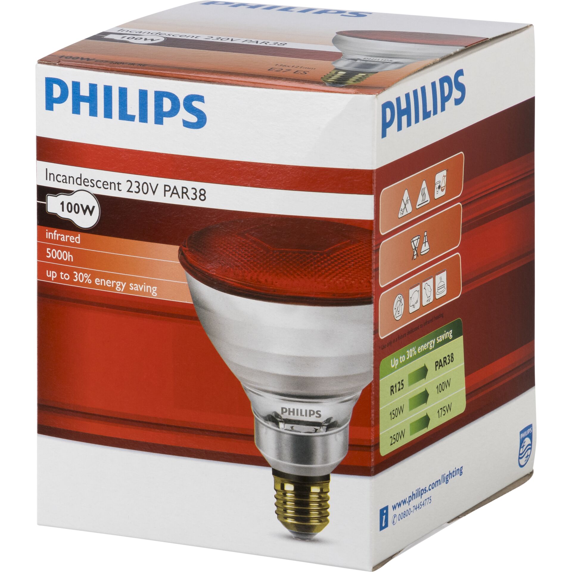 Philips lampada infrar. PAR38 IR 100W E27 230V rosso