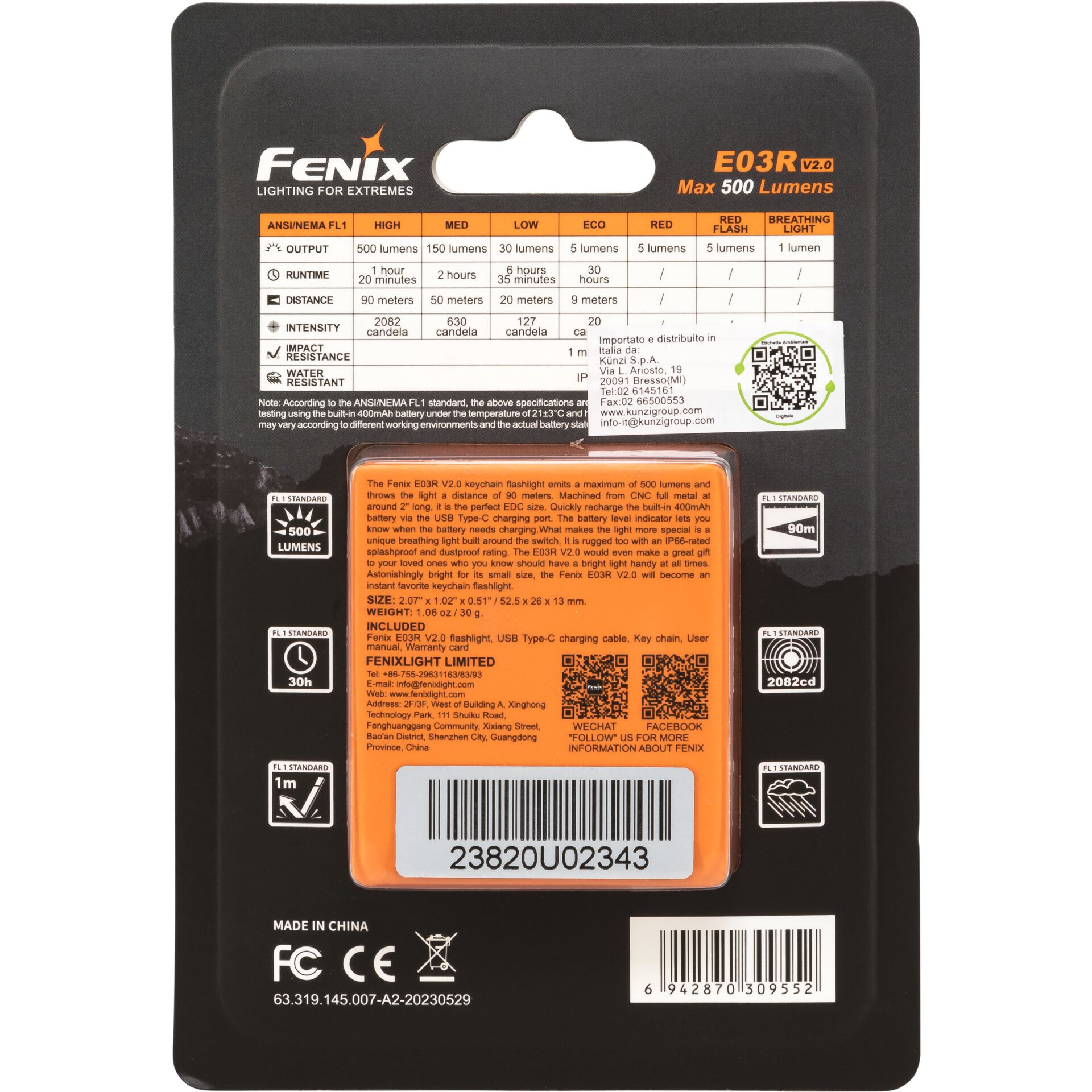 Fenix E03R V2.0 260 lm Taschenlampe