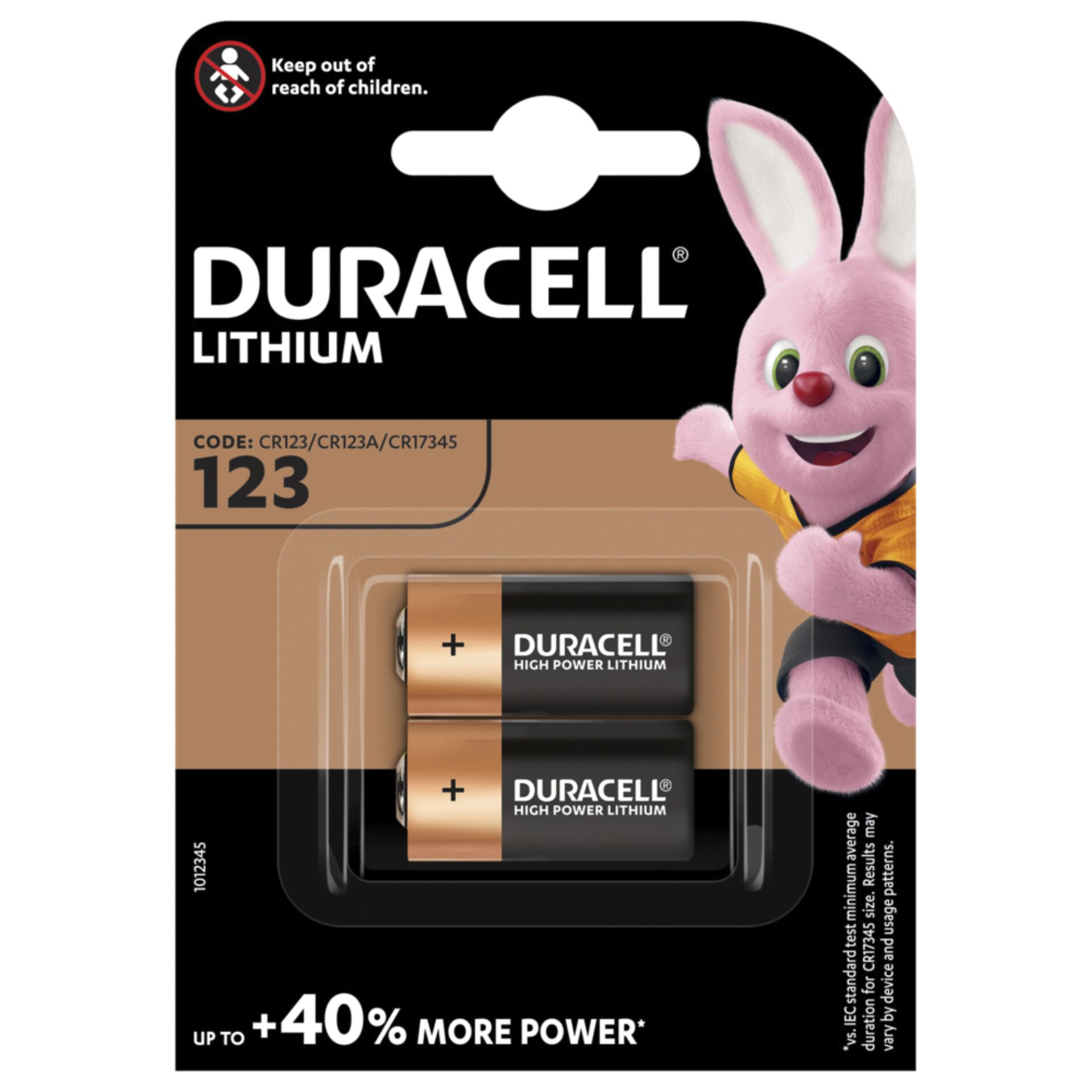 1x2 Duracell Lithium CR123A Fotobatterie 3V 1400mAh CR17345